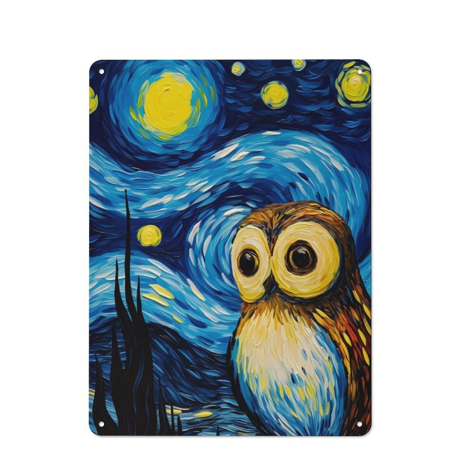 Junmoney The Starry Night Owl Retro Metal Wall Sign 40X30cm For Man Cave Or Games Room, For Man Cave Decor Fans Refreshing A Room In Autumn