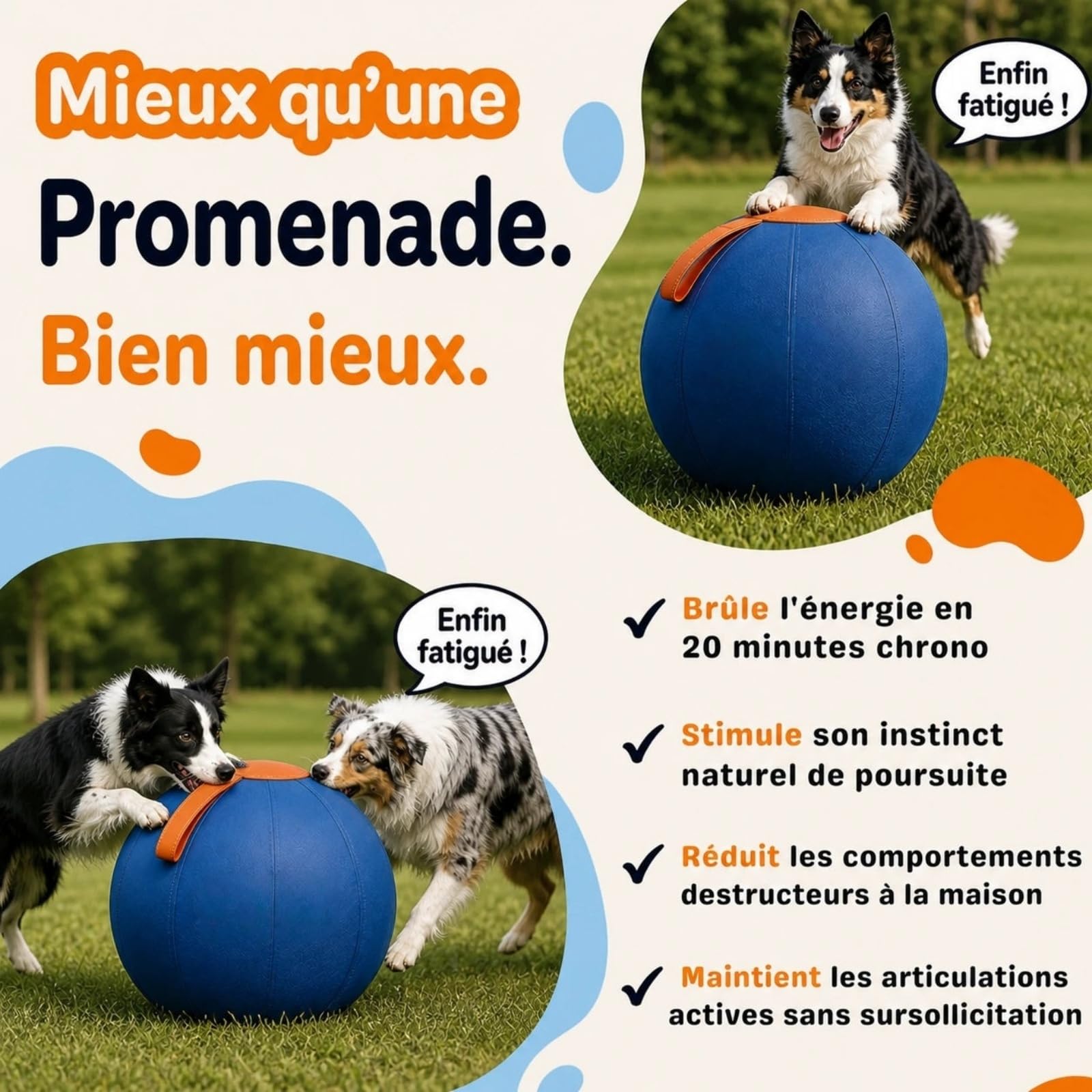 MEIION Woofy Chien Balle,Balle Interactive pour Chien,Jouet Interactif Résistant avec Bracelet Pratique,Ballon Chien Adapté Petits et Grands Chiens pour Intérieur et Extérieur