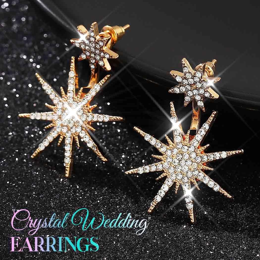 Catery Rhinestone Star Earrings Gold Celestial Earrings Dangle Drop Wedding Jewelry for Women - Image 2