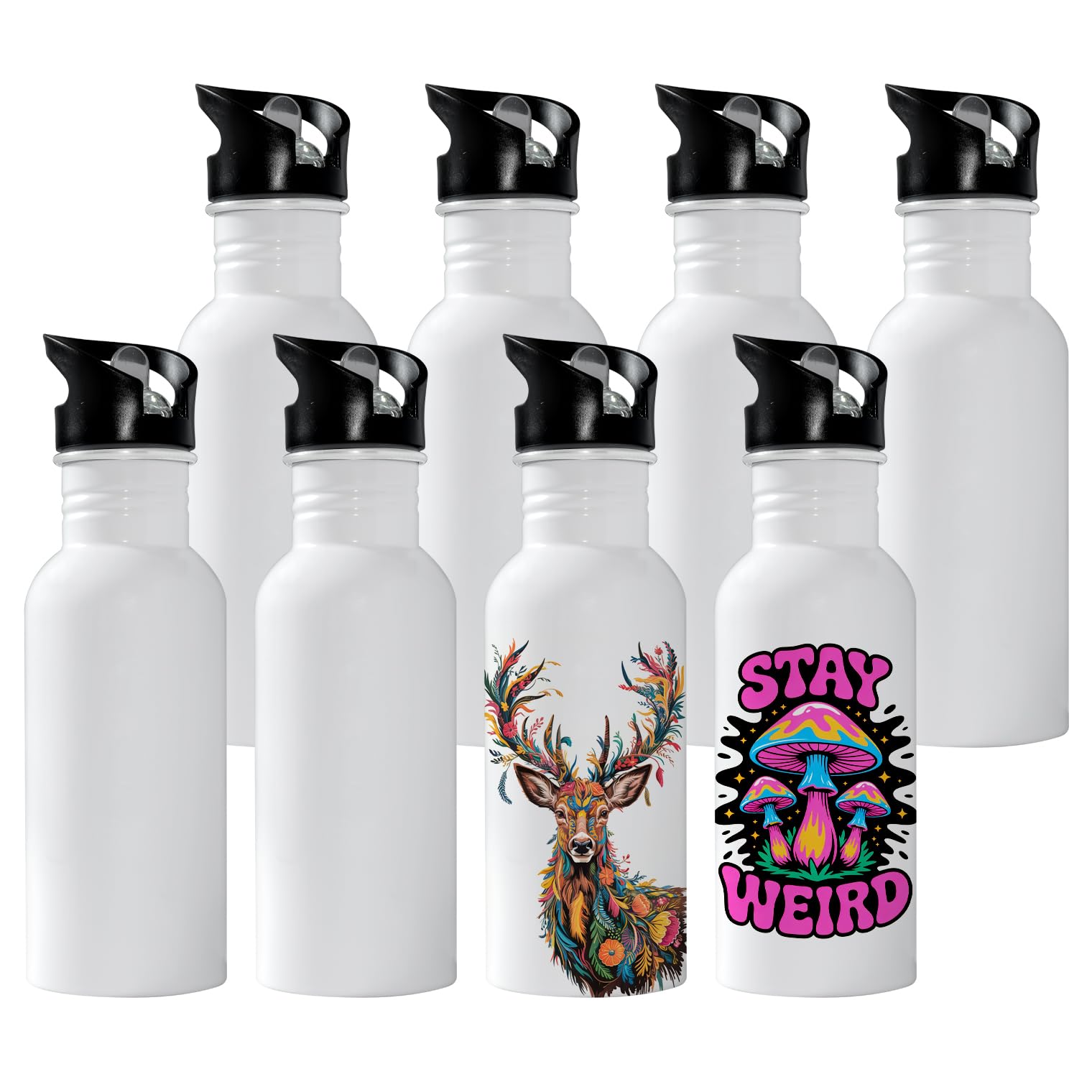 MR.R 8PCS 20oz Sublimation Blanks White Crown Aluminum Water Bottles, Travel Bottle with Straw Top Lid for Sports,600ml