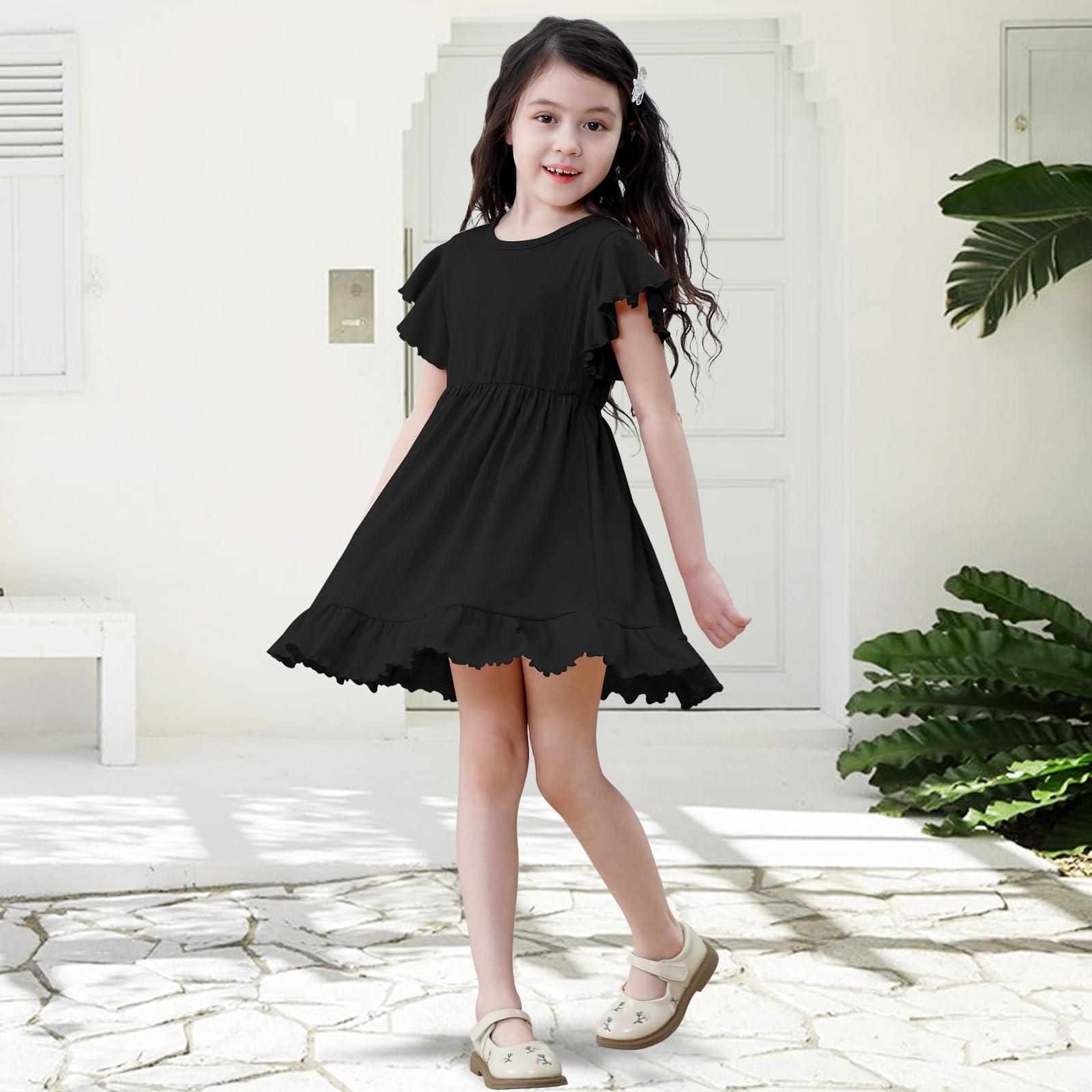 Neutocd Toddler Girl Dress Ruffled Short Sleeve Flowy Tiered Kid Baby Girl Summer Party Beach Boho Swing Dress Sundress
