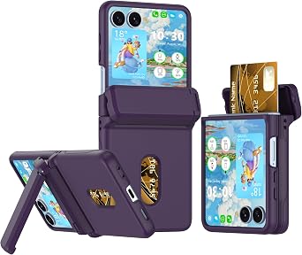 for Samsung Galaxy Z Flip 7 Case with Kickstand Card Holder Hinge Protection Flip Phone Case Protective Cover for Galaxy Z Flip 7 2025 5G - Purple