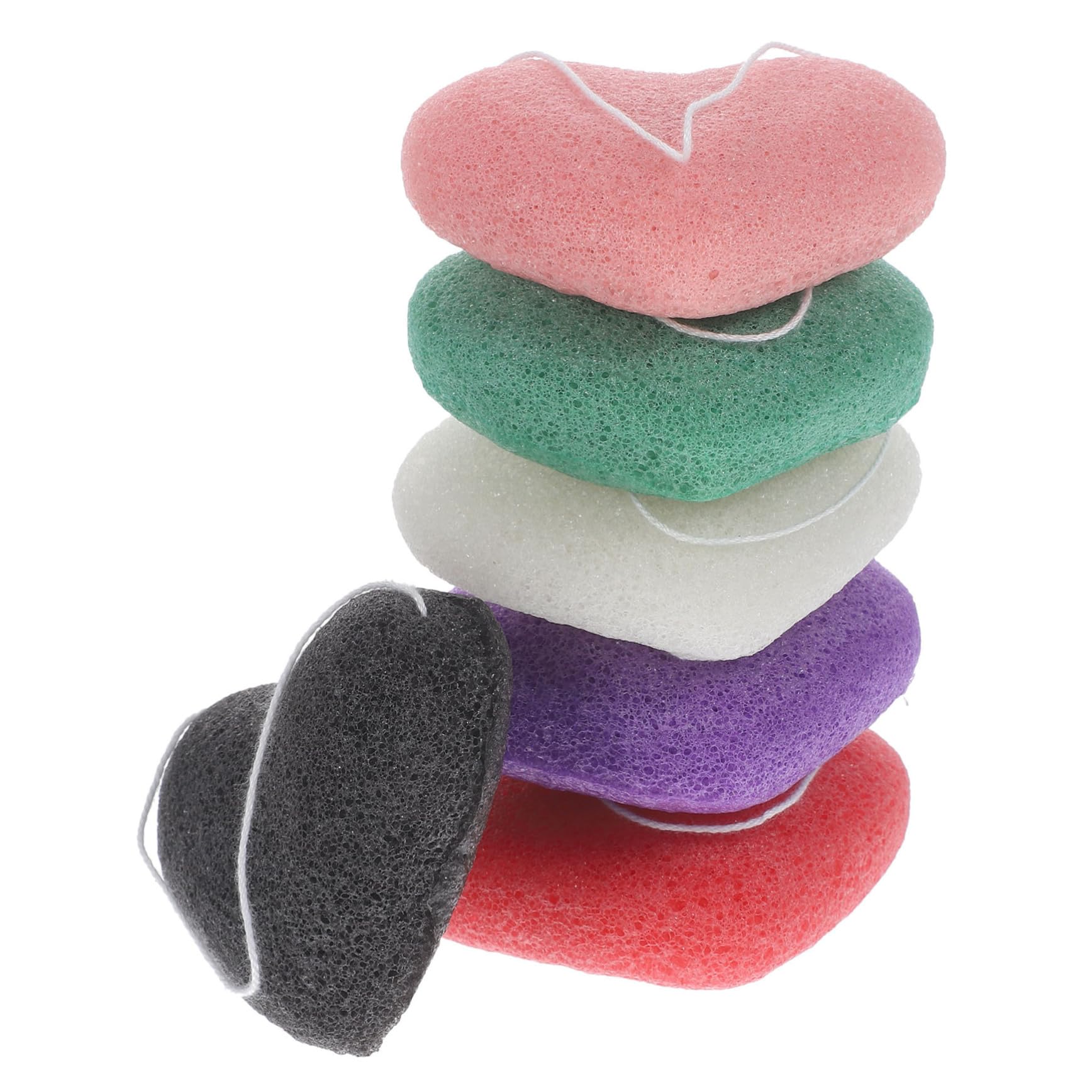 NIYANGLE 6pcs Heart Shaped Face Washing Sponges for Cleansing and Exfoliating Durable Multi Color Facial Cleaning Sponges for Gentle Skin Care Routine