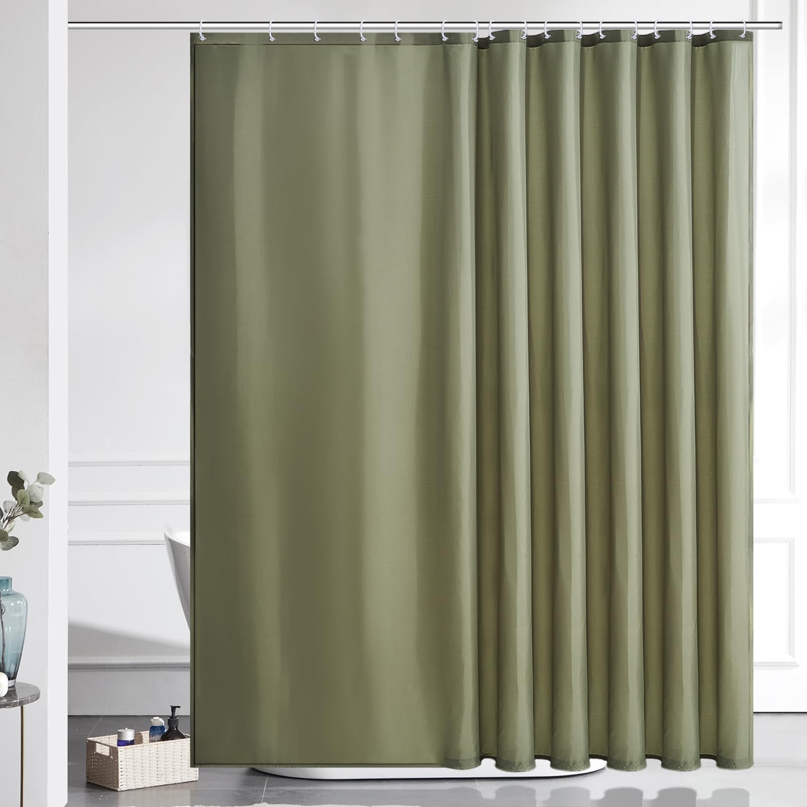 Furlinic Shower Curtain Mould Proof Resistant Wetroom Bathroom Polyester Fabric White 7ft Shower Curtains Liner Waterproof Rustproof Washable Weighted with 12 Hooks Extra Long 180x210cm 72x84. — view 155