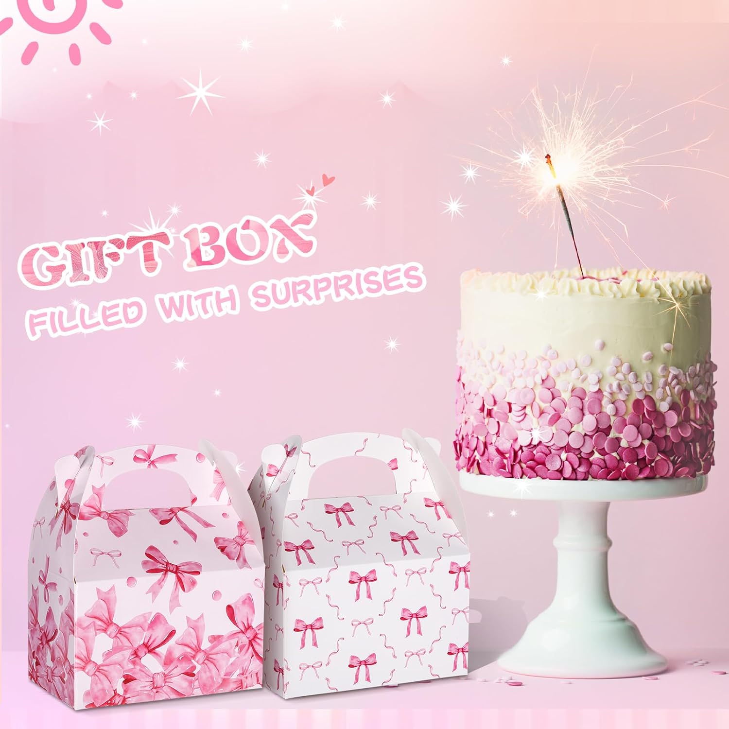 24 Pack Valentine's Day Treat Boxes Pink Bow Party Favor Boxes Large Pink Coquette Bow Cookie 6 Types Party Cardboard Treat Gift for Dessert Bachelorette Birthday Bridal Shower Supplies - Image 4