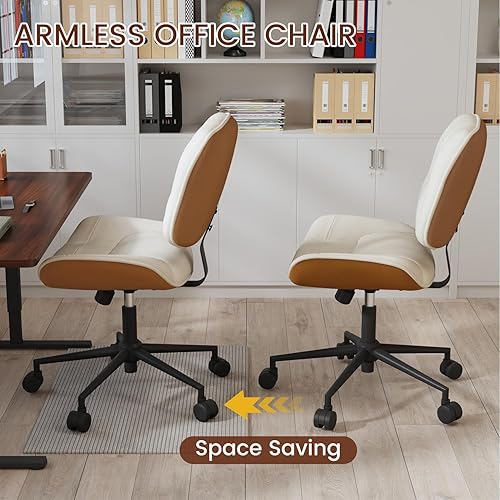 Miniatura 6 de Sillas de oficina sin brazos, silla cruzada con ruedas, silla giratoria de 360, altura ajustable, lindo escritorio cómodo para tocador, oficina en