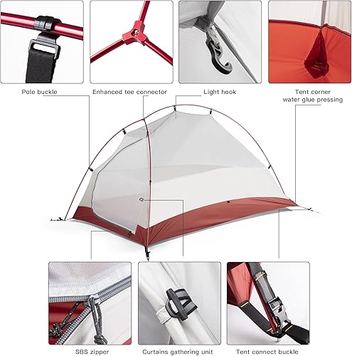 Miniatura 3 de BISINNA Tienda de campaña ligera para mochileros para 12 personas con huellas, cúpula independiente de 3 estaciones, ultraligera, portátil, camping,