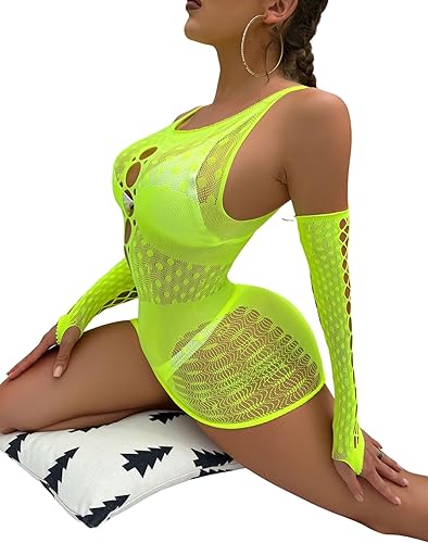 Miniatura 4 de Hey Song Conjunto de lencería para mujer con guantes de encaje para club, vestido de fiesta de malla, bodycon, minivestido babydoll para dormir