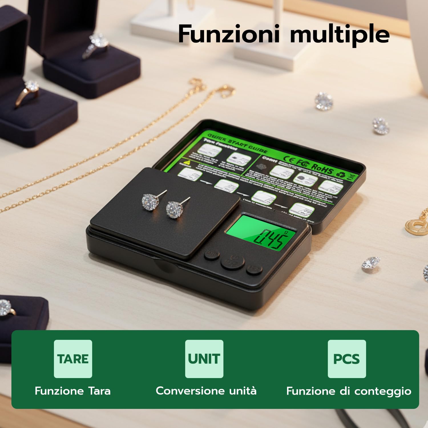 500g/0.01g Bilancia di Precisione, Bilancia Digitale Grammi con Funzione di Tara e 7 Unità di Misura,Mini Bilancia Tascabile Portatile per Gioielli Cucina,Bilancino di Precisione Digitale