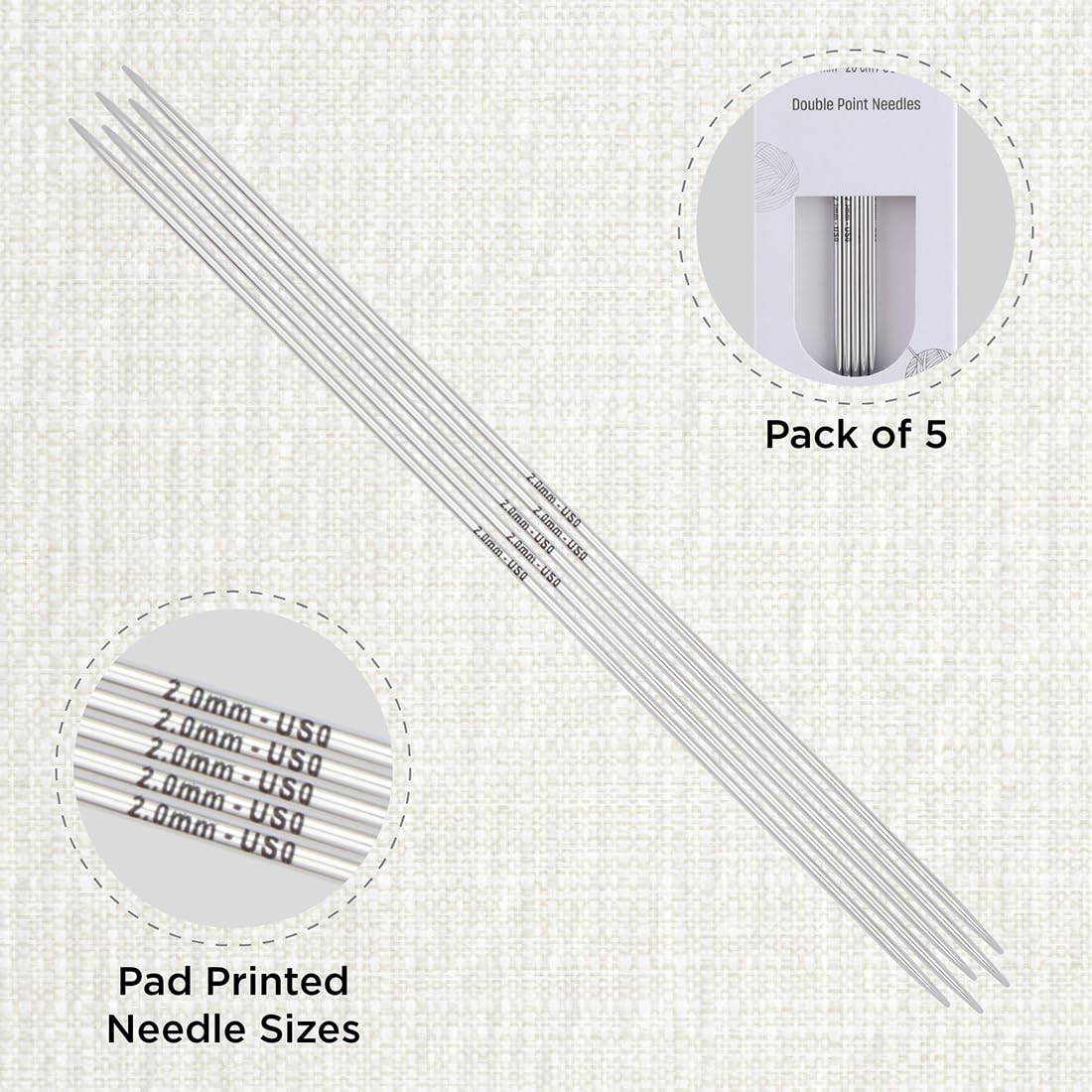 KnitPro Nova Double Pointed Needles 8" (20cm), Silver, 2.00mm - Image 2