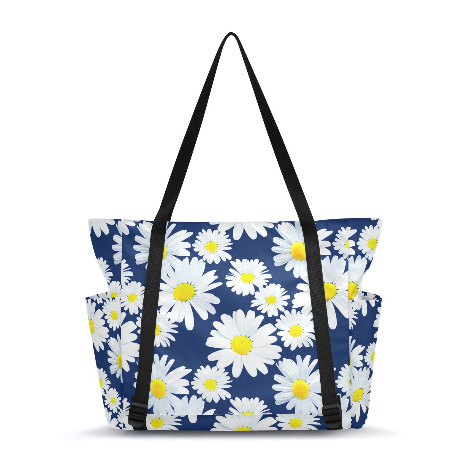 Lxqimora White Daisies Bright Fresh Yoga Mat Bag for Women Water-Resistant Gym Bag with Yoga Mat Holder Tote Bag for Office Travel Yoga Pilates