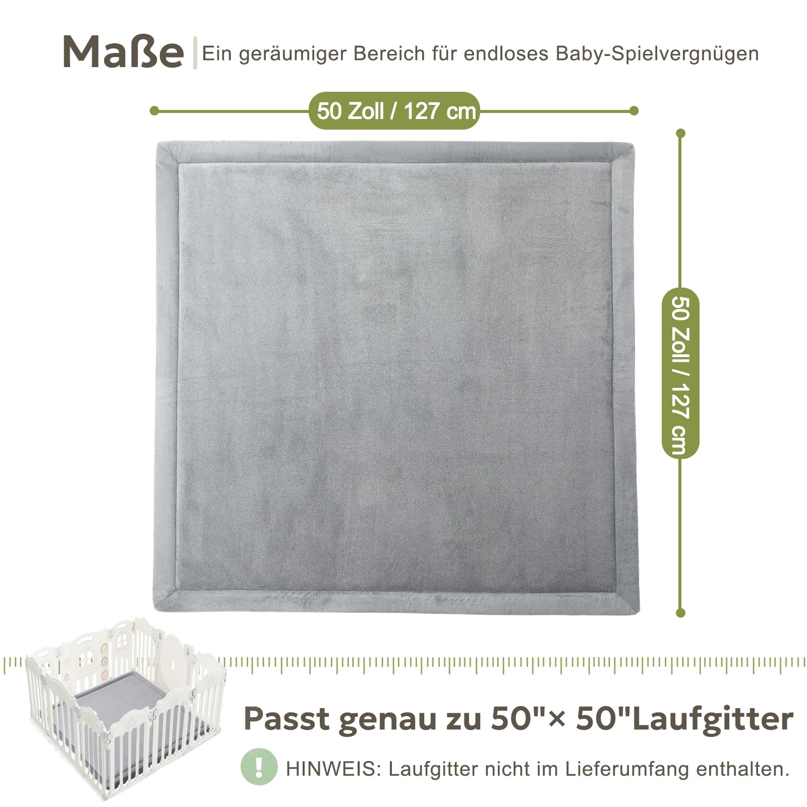 Mallify Spielmatte Baby 127x127x3,3cm – Krabbelmatte mit hochwertigem Memory-Schaum & Rutschfester Unterseite, Teppich Kinderzimmer für Spiel & Krabbeln, Spielteppich Kinder, Krabbeldecke für Baby