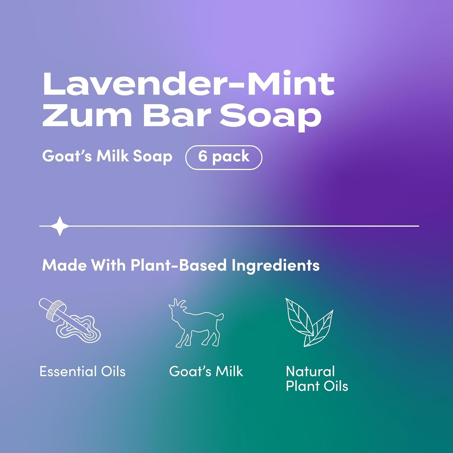 Zum Indigo Wild Goat's Milk Soap Bar - Bar Soap for Hands & Body Made with Essential Oils - 3 oz - Lavender-Mint (6 Pack)
