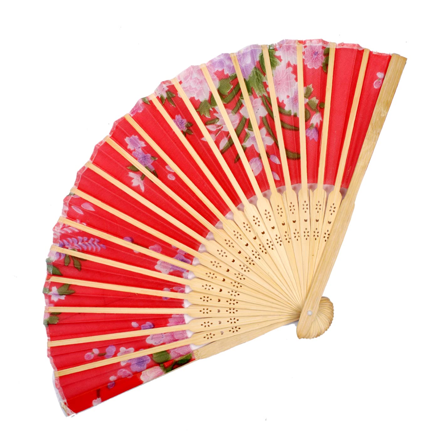 KYNA Folding Pankhi Handheld Wooden Fan For Home And Travelling Use Pack Of 1 Random Colours