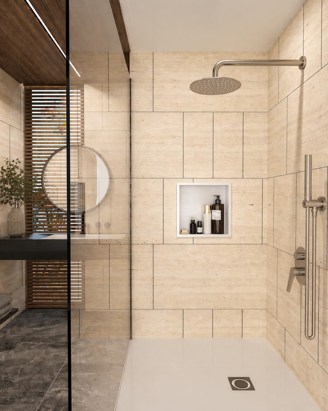 MEDIMEX - Hornacina Ducha Empotrable Atlantic HOR001 Nicho Baño Acero Inoxidable 304 | Cuadrada 33x33 cm Profundidad 10 cm, Estante Organizador Reforma Pared | 6 Acabados Premium (Blanco Mate)