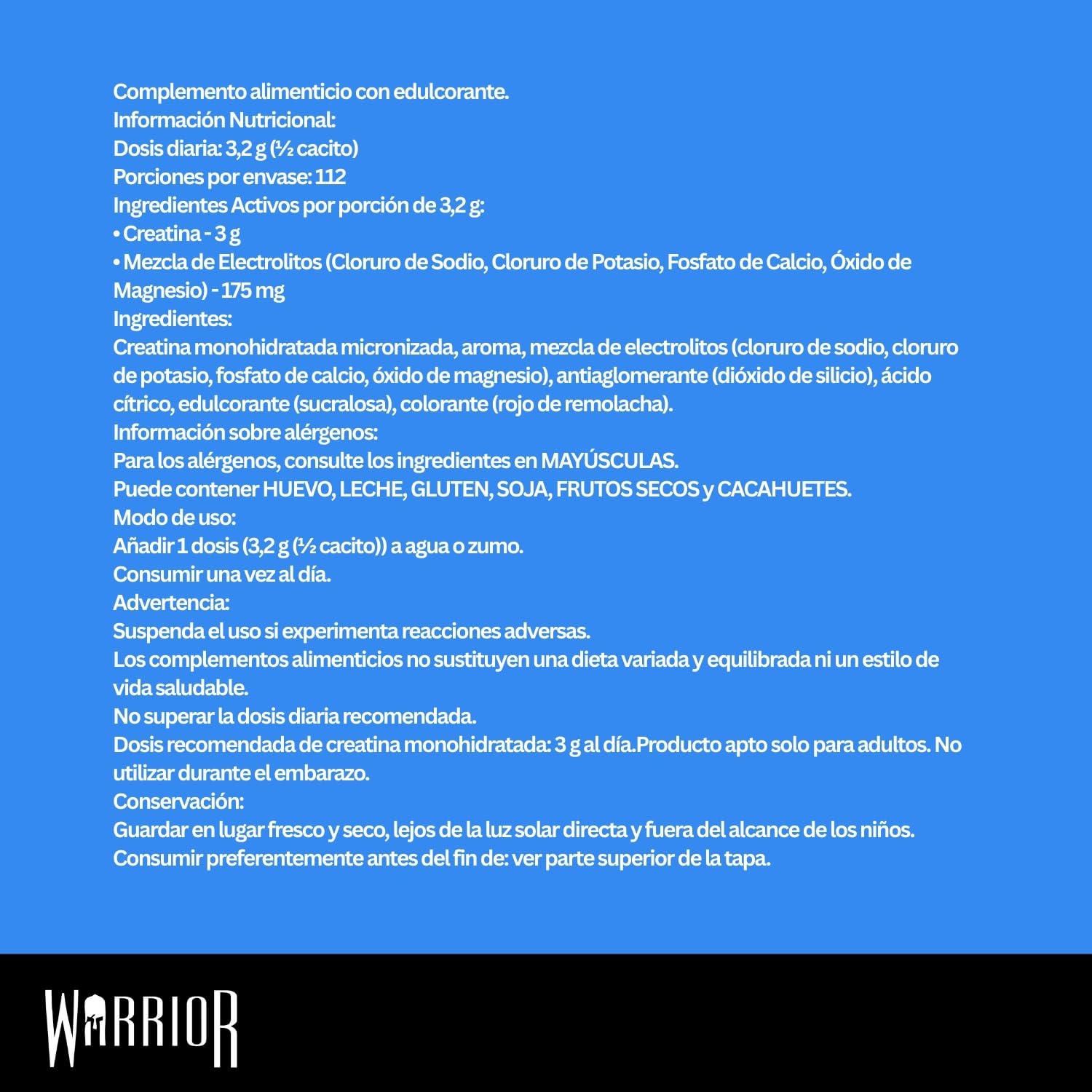Warrior Creatine Monohydrate Plus Electrolytes Powder 360 g - Bebida de hidratación y rendimiento - Batido nutricional para promover el crecimiento muscular - 80 raciones (Mezcla de frutos rojos)