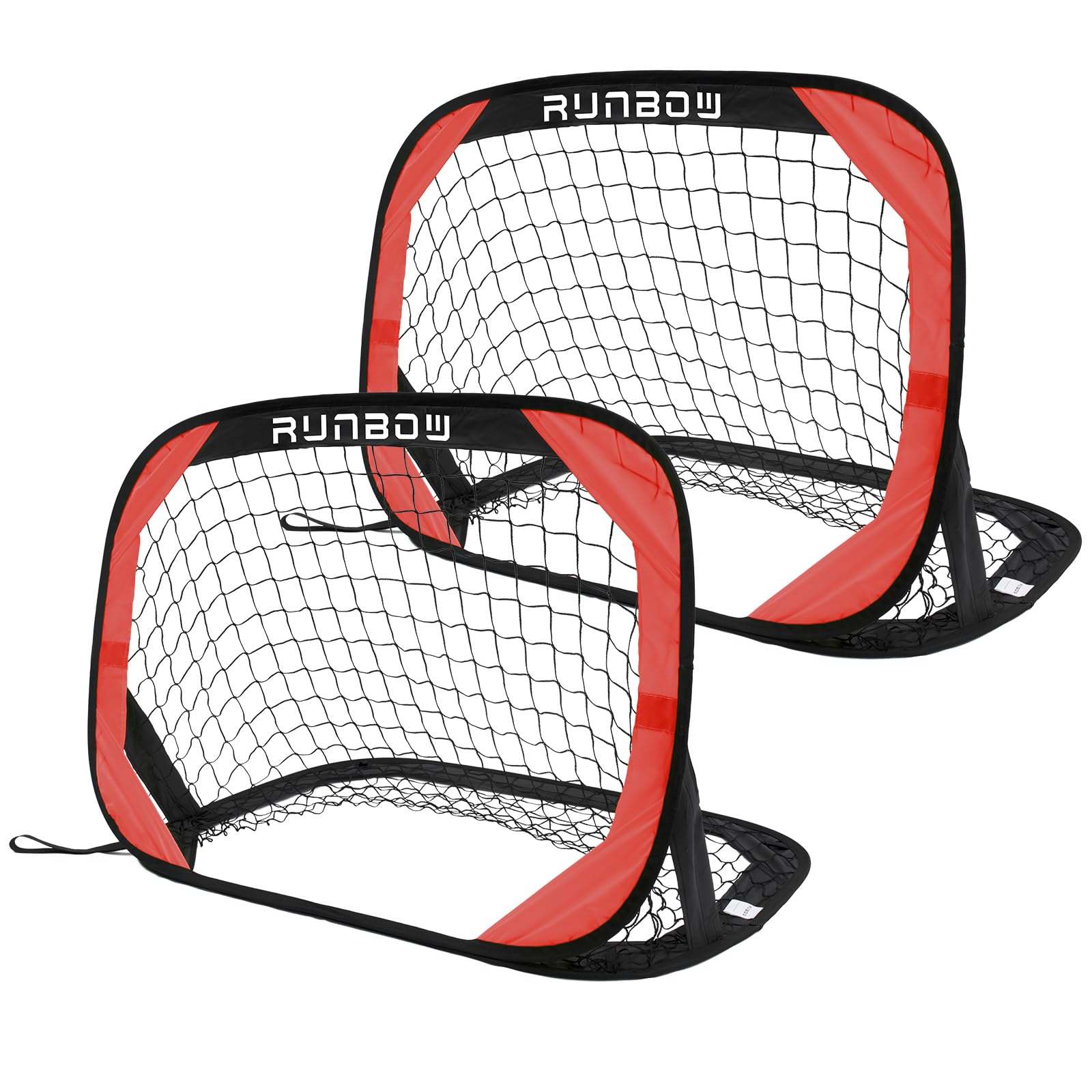 RUNBOW3.3x2.2ft Pop Up Portable Soccer Goal for Kids Children's Soccer Net Outdoor Fun in Backyard and Beach（3.3x2.2ft, Red，2 Pack）