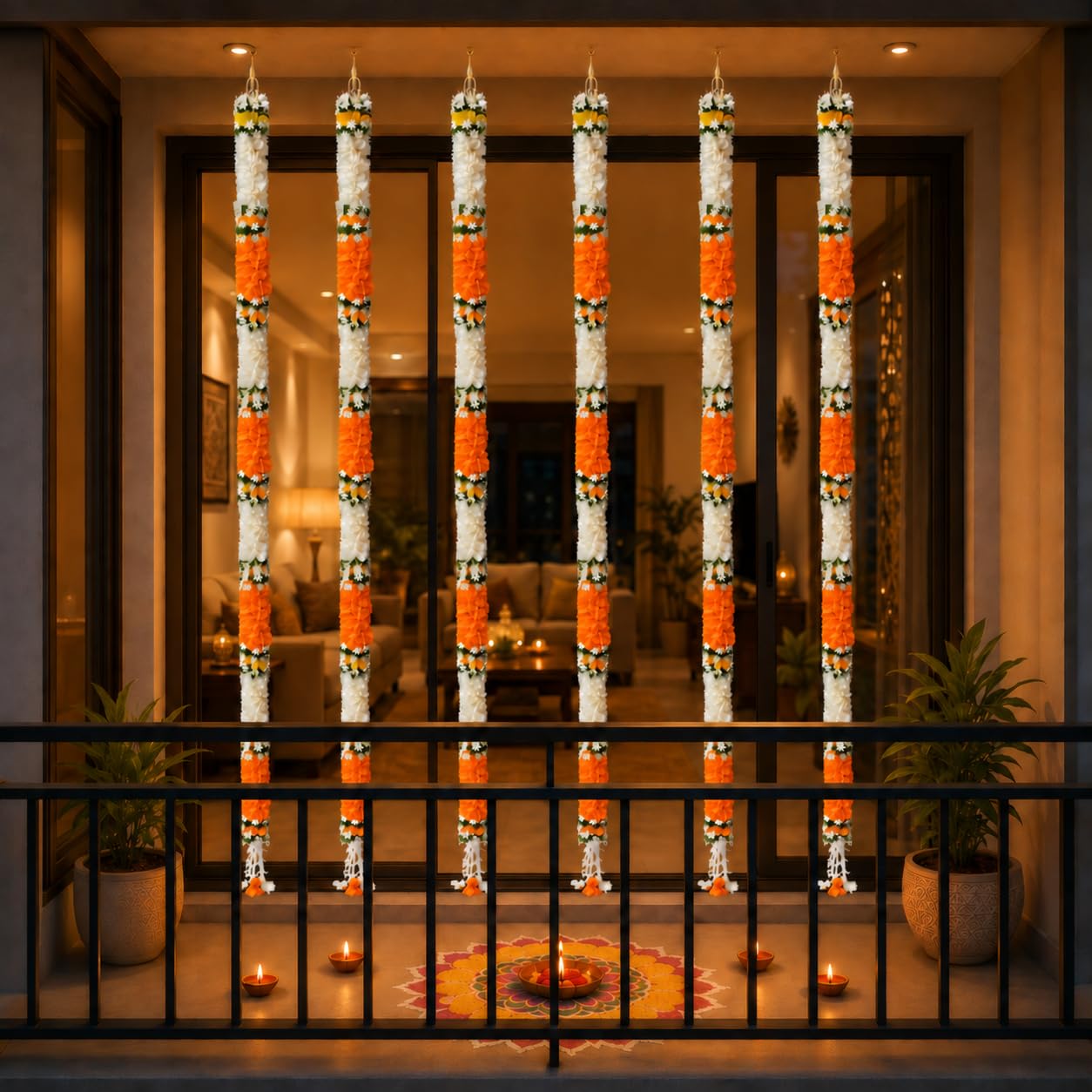 Artificial Flower Garlands - White Jasmine & Orange -3 Artificial Flower Garlands - White Jasmine & Orange -3