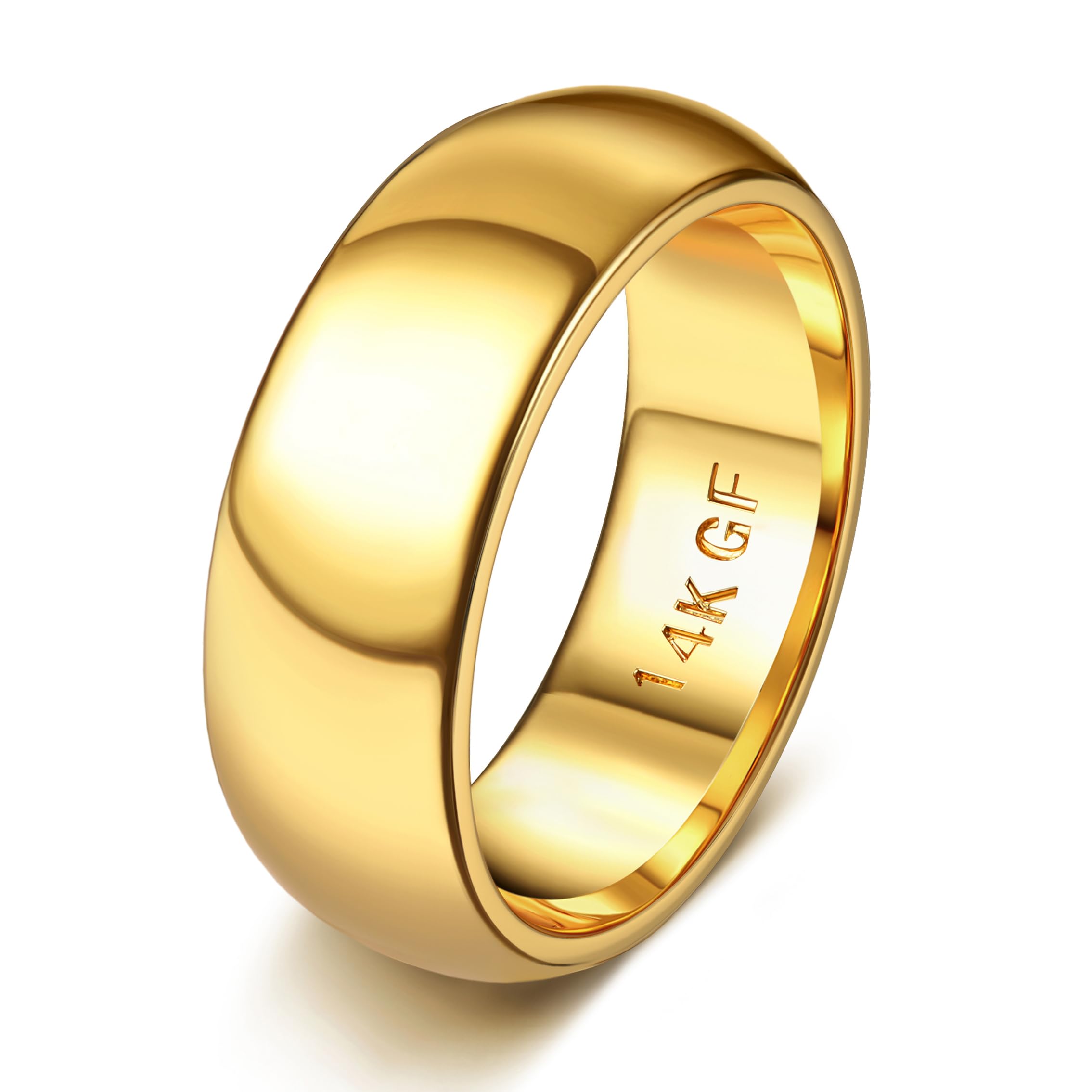Florideco 14K Gold Filled Ring for Women Men Thick Thin Pinky Thumb Ring Wedding Band Ring Non Tarnish Plain Domed Comfort Fit Size 6 to 10