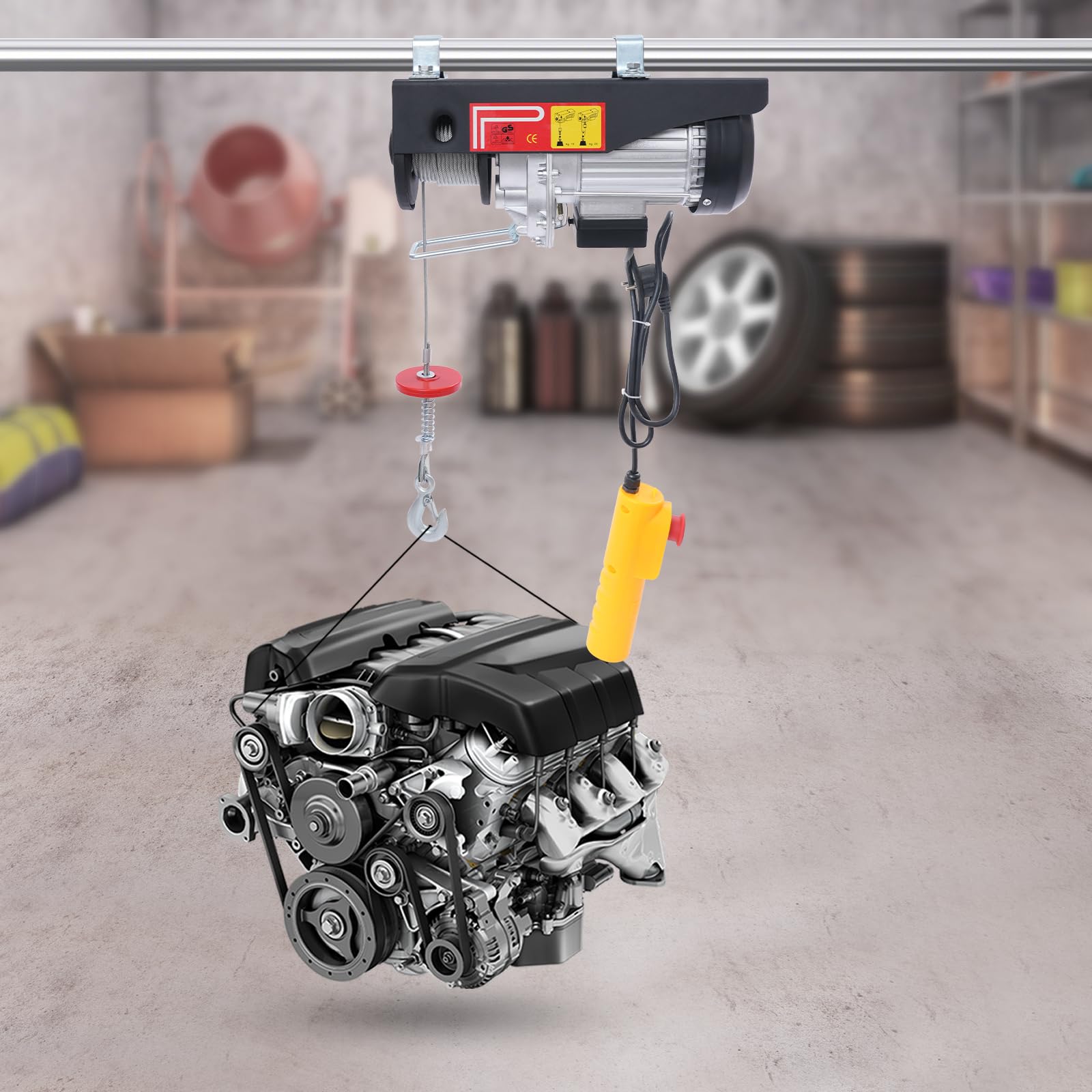 Elektrischer Flaschenzug Hebezug Seilhebezug mit 1050W Aluminiummotor, Elektrohebezeug Seilzug Motorwinde Kettenzug mit Stahldrahtseil, Elektrische Flaschenzugsystem mit Kabelfernbedienung