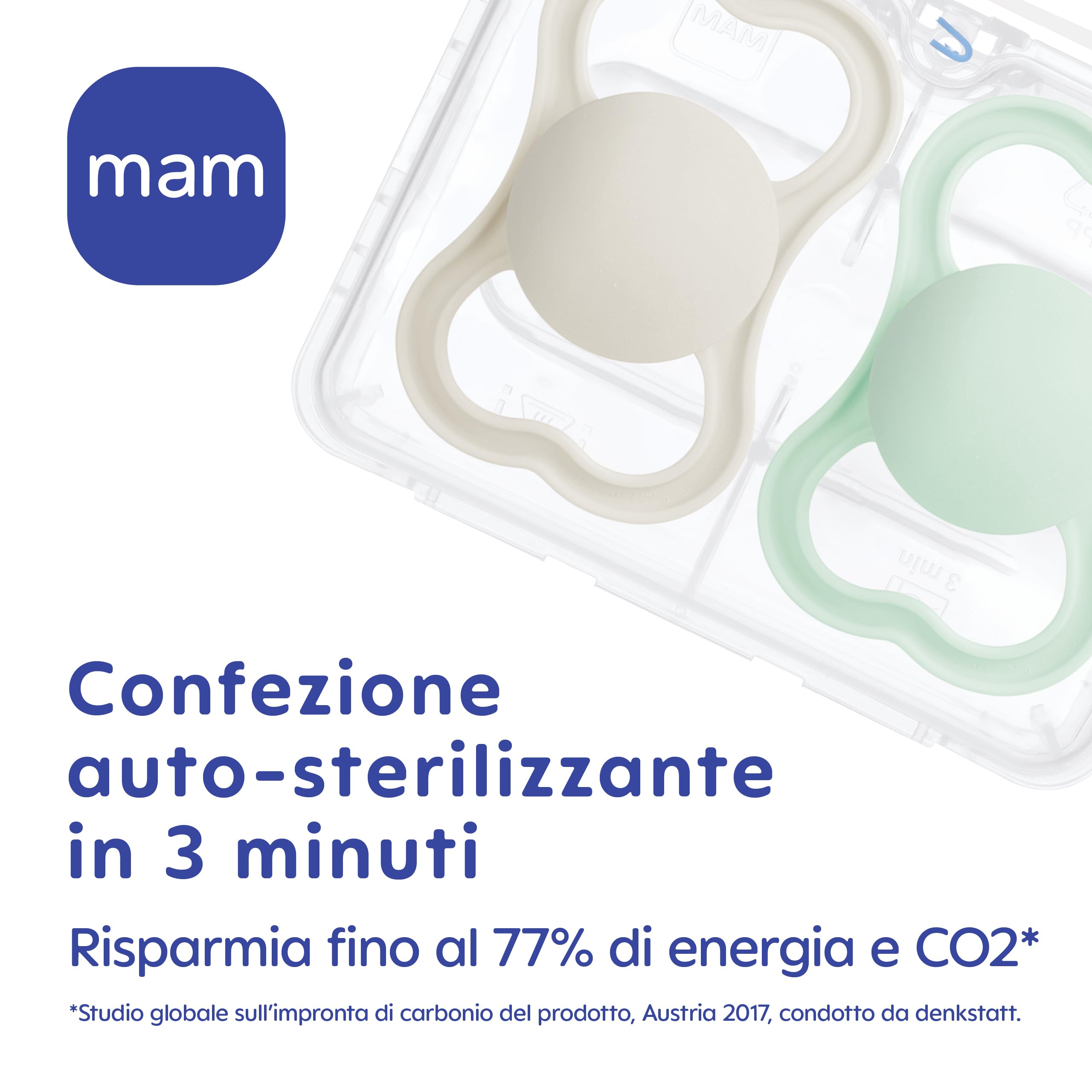 MAM Supreme Ciuccio, in Silicone con Custodia Porta Succhietto, 6+ mesi, Blu
