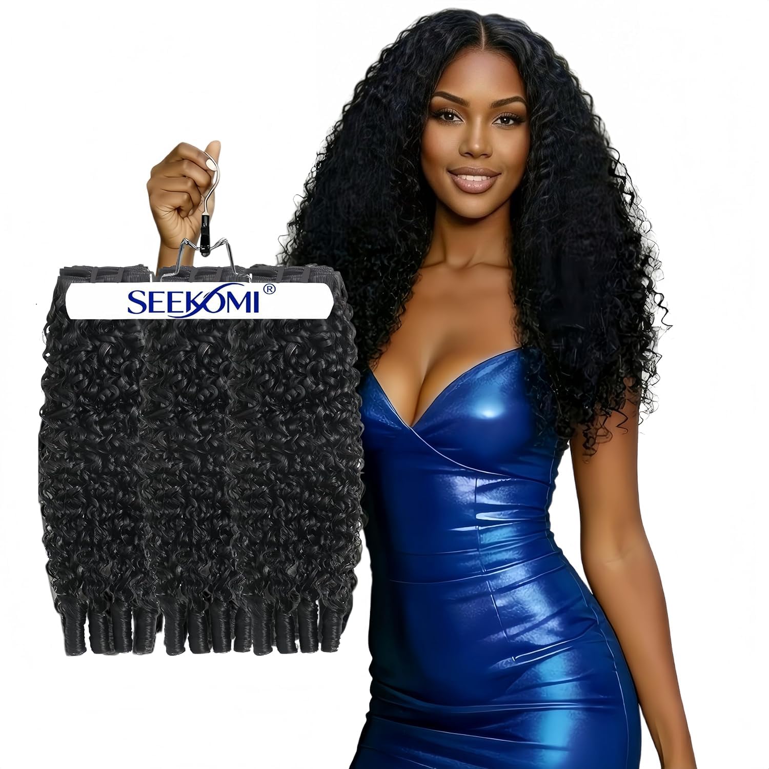 Seekomi Human Hair Burmese Curly Bundles 18 20 22 Inch 100% Virgin Water Curly 3 Bundles Human Hair with Spiral Ends Double Weft Quick Weave for Women