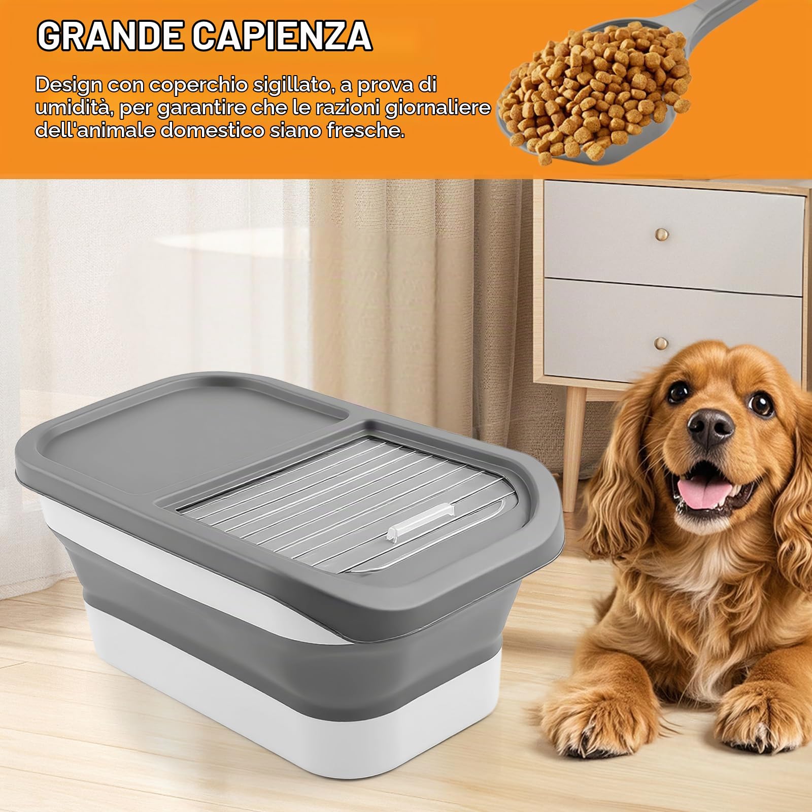 Contenitore Crocchette Cane Gatto,7 kg Porta Crocchette Pieghevole con Misurino Pala 2 Contenitori,Contenitore per Animali Contenitori Cibo Cani Gatto,Animali Domestici Scatola di Alimenti (verde)
