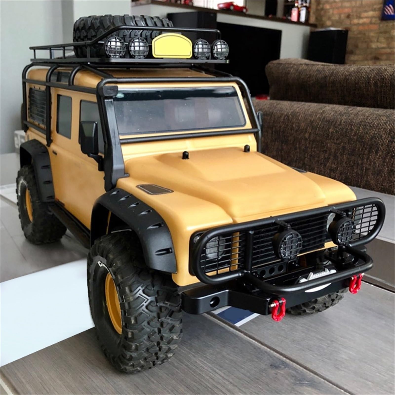 Paraurti RC per Traxxas per TRX-4 per Defender Paraurti Anteriore Metallo con Luci di Ricambio per Auto Cingolate RC 1/10