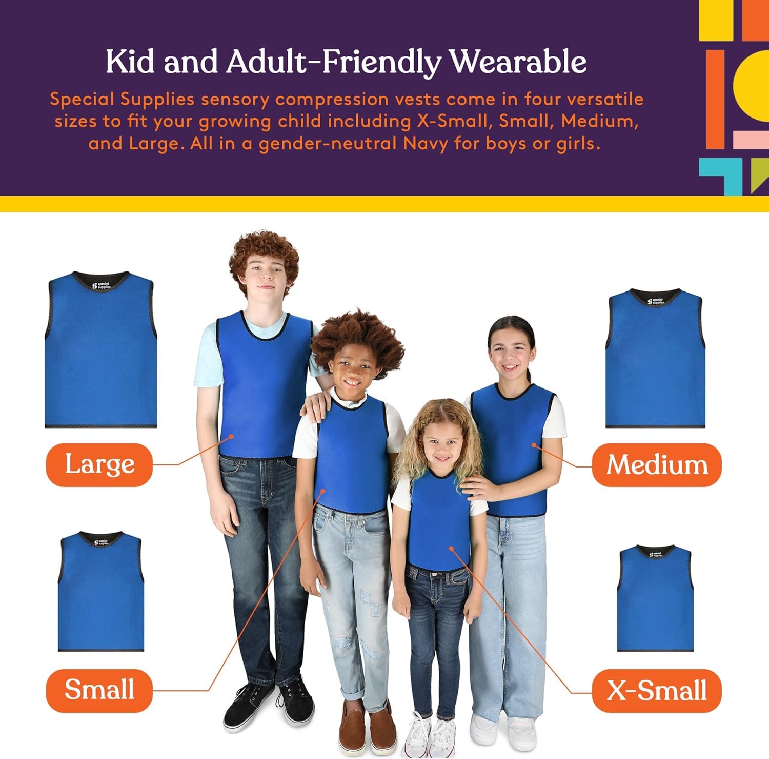 Tweens Gilet de compression sensorielle pour enfants – Pression profonde Confort pour autisme, TDAH, SPD – Calmant, respirant, réglable, gilet sensoriel pour enfants
