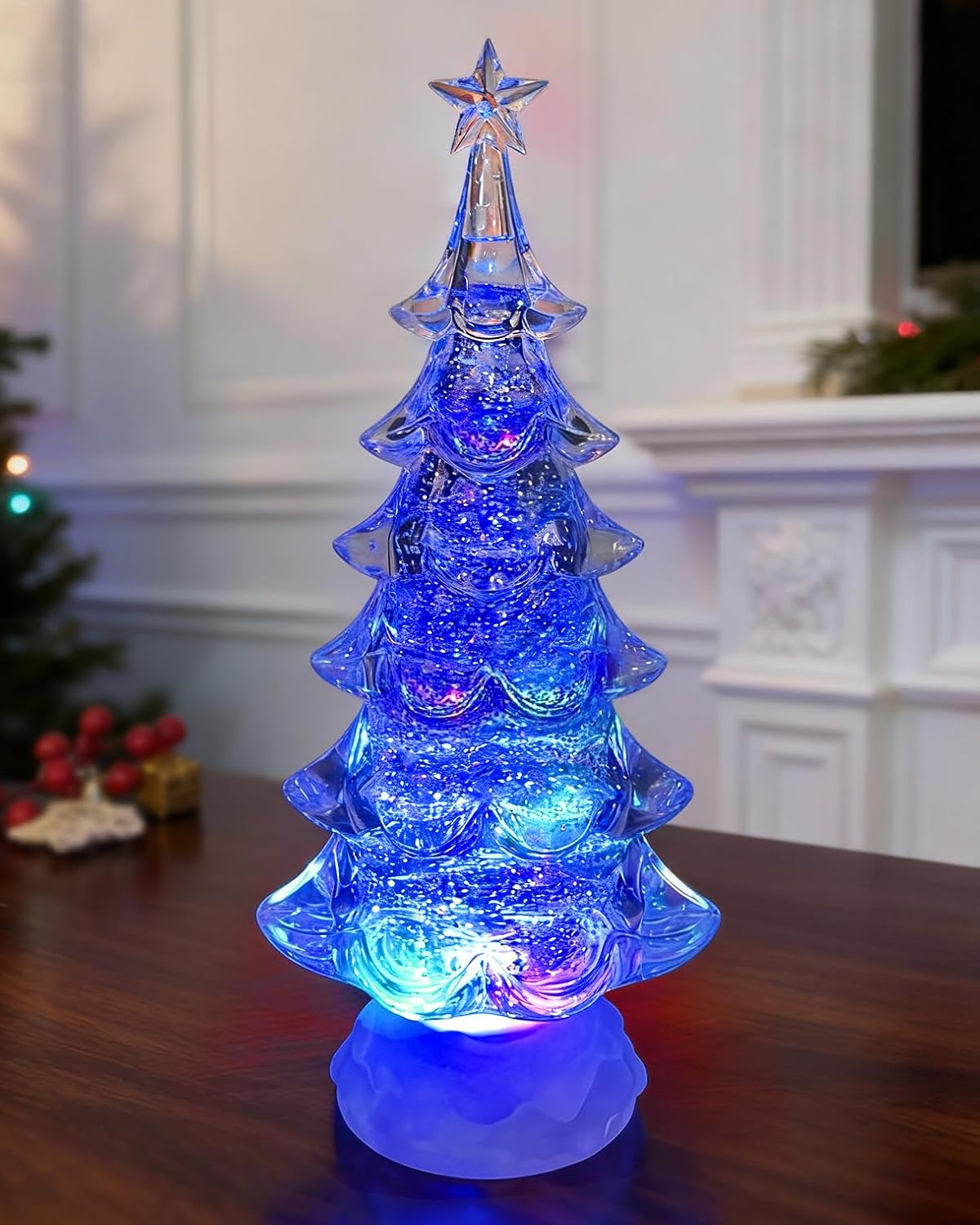 Snow Globe Christmas Tree – 12.4" Battery Operated Electric Snow Globe Lantern with LED Lights & Glitter, Christmas Decorations Indoor Snow Globes Gifts for Kids,Women,Men