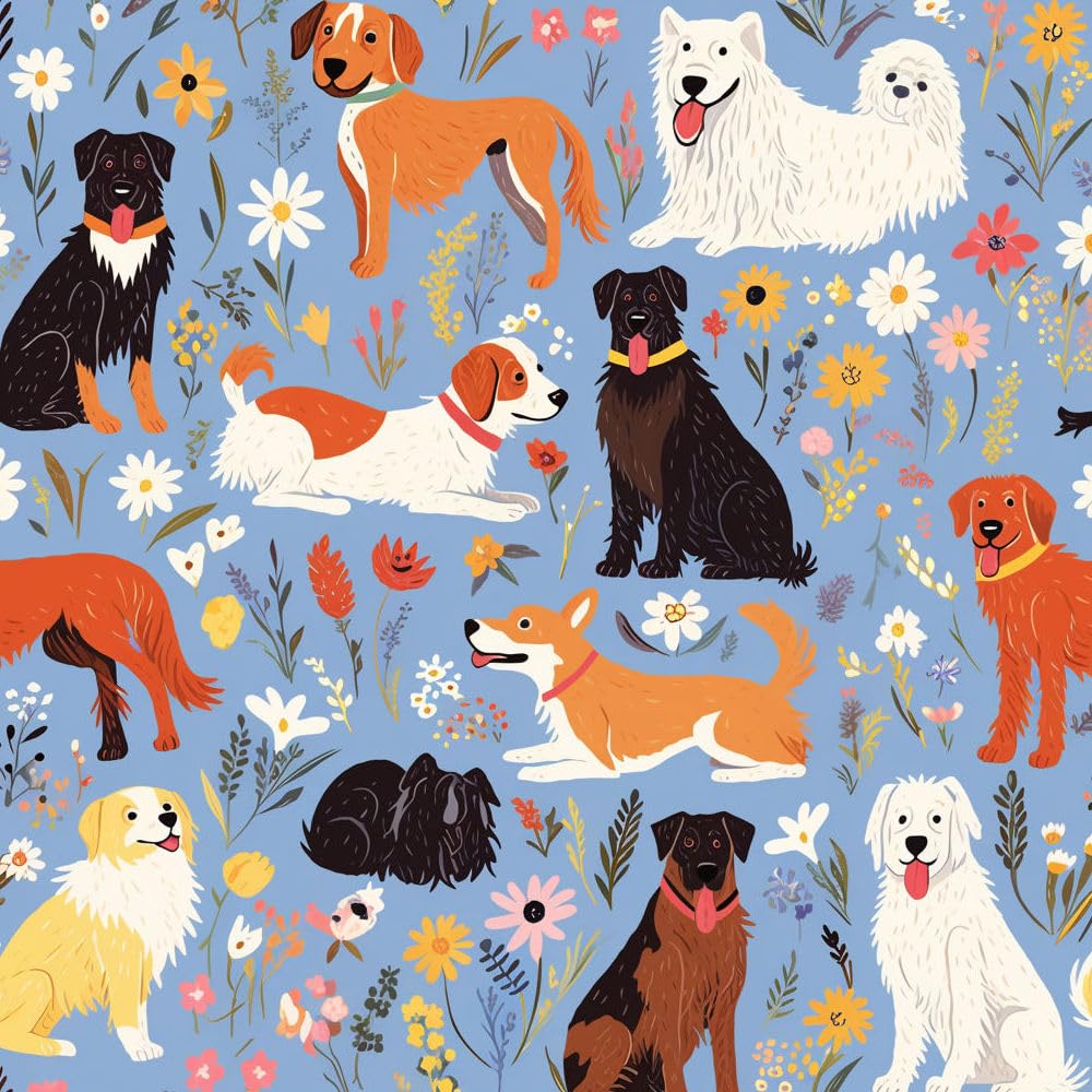 Jiaoqss I Peel And Stick Wallpaper Cartoon Cute Dog Stick On Wallpaper Animals Dog Floral Vinyl Waterproof Decorative Bedroom Wallpaper