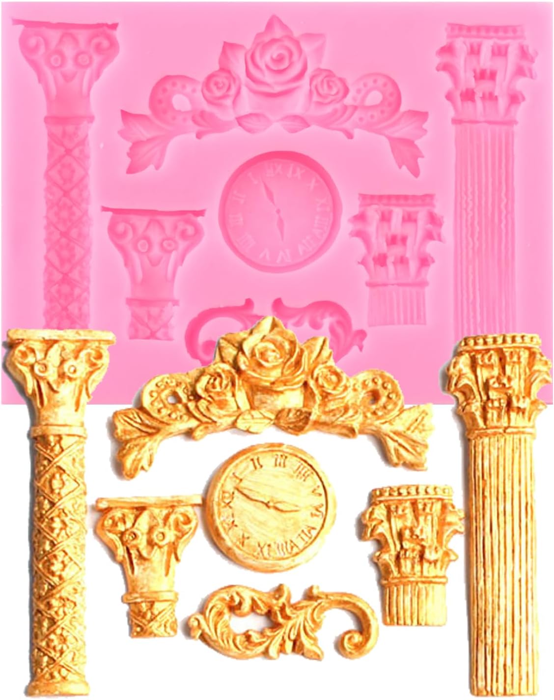 Roman Column Silicone Fondant Mold Greek Marble Pillars Bas Relief Gumpaste Chocolate Candy Mold For Cake Decorating Cupcake Topper Gum Paste Polymer Clay