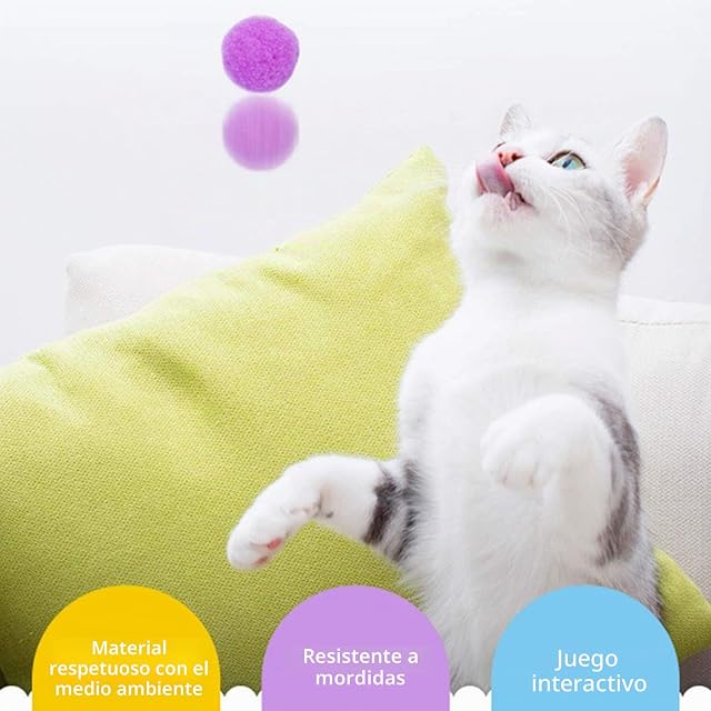 Foto 5 de 7 de VOVIGGOL 30 Piezas Pelota de Gato Hinchable Gatito Pompón Bola Juguetes Interactivos para Mascotas para Gatos…