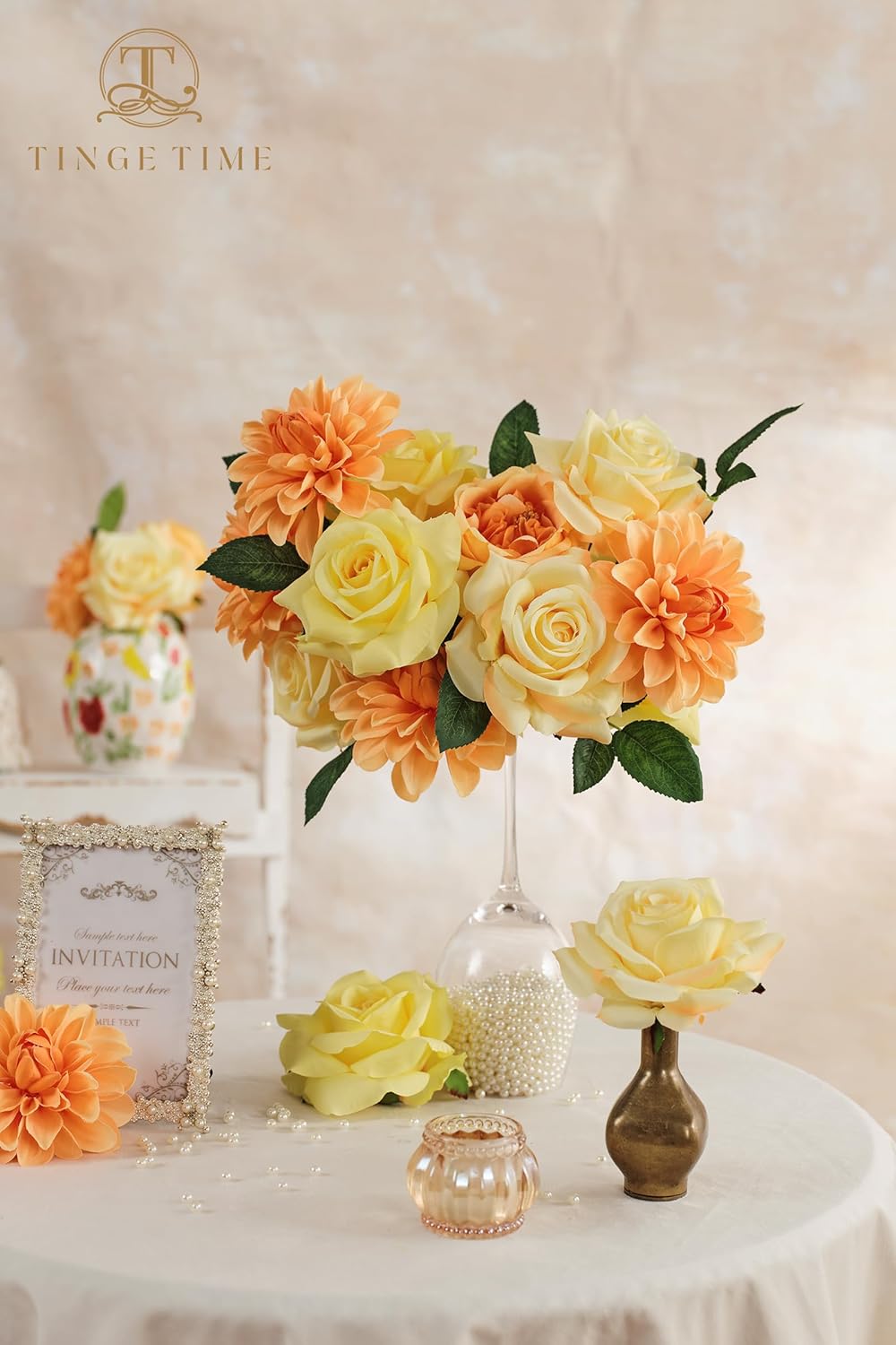 TINGE TIME Yellow Artificial Flowers Combo Box Set, 16PCS Fake Rose Silk Flower w/Stem for DIY Wedding Bouquets Centerpieces Baby Shower Party Home Spring Decoration (Yellow & Orange) - Image 3