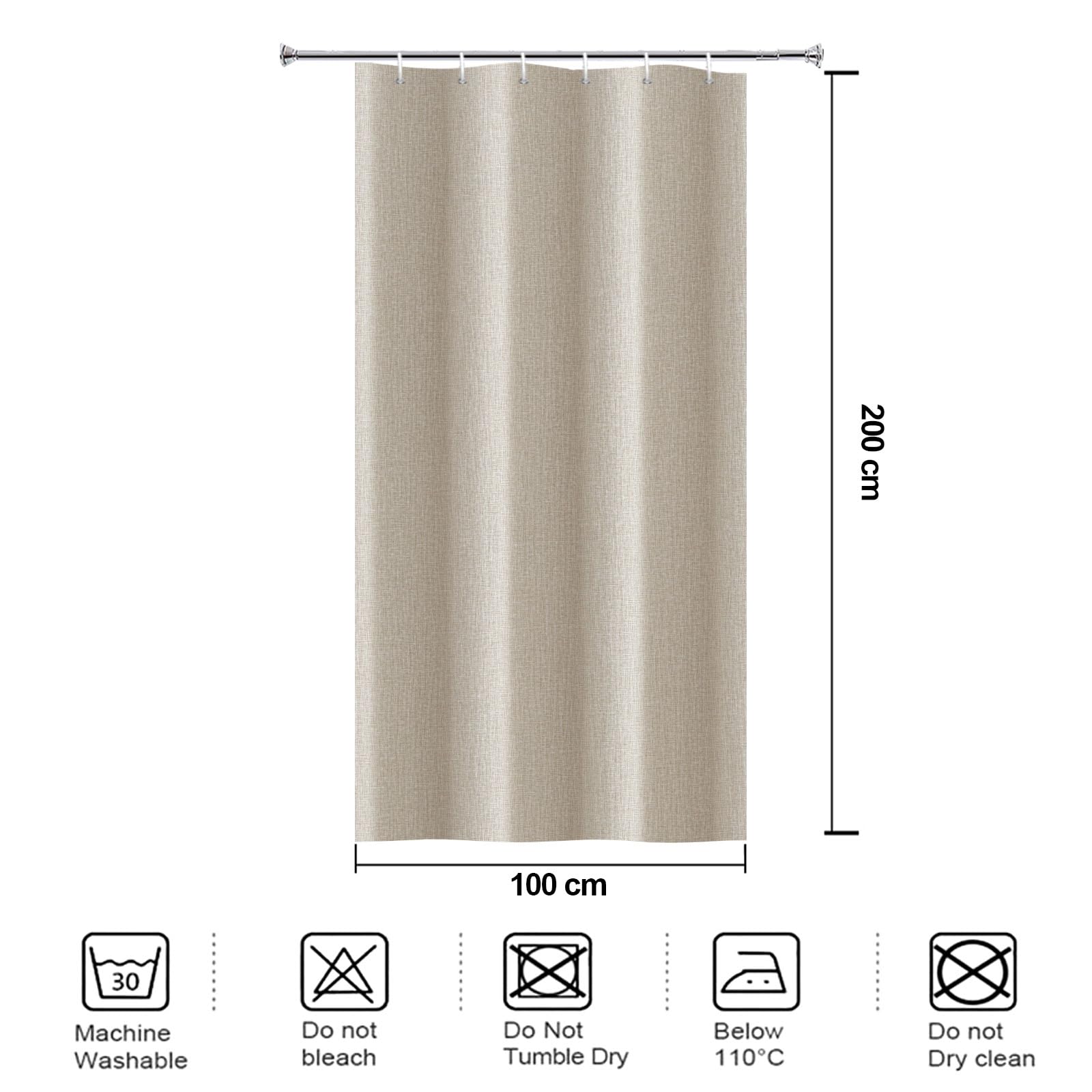 YISURE Tenda da doccia 100 x 200 cm, beige in finto lino resistente impermeabile lavabile in lavatrice, larghezza 100 x altezza 200 cm