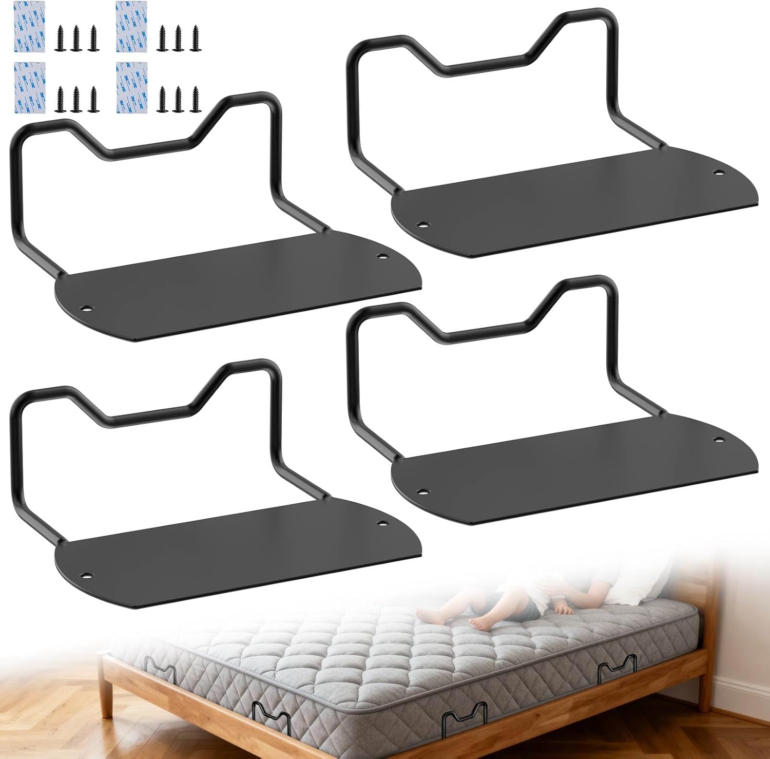 Mattress Slide Stopper,Mattress Retainer Bar,Mattress Retainer Bar for Adjustable Bed,Wider Taller Non Slip Mattress Gripper,Anti Mattress Slide for Most Soft Bed(Black,1.96" H,4 Pack)