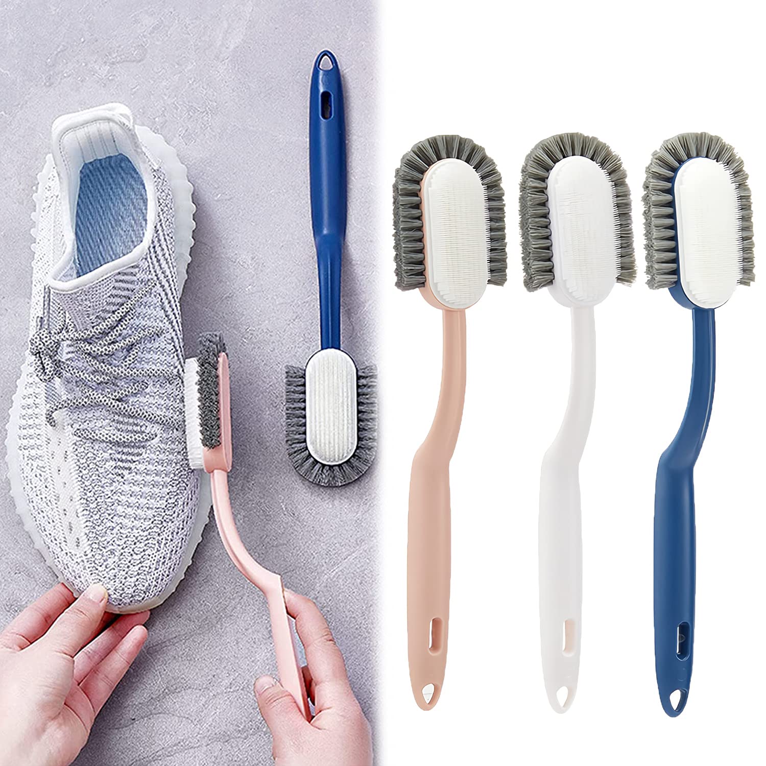 SXNYLY Professional Cleaning Shoe Brush, Multifunctional Long Handle Shoe Brush Cleaner, Hangable Soft Bristle Shoes Cleaning Scrubber, Premium Shoe Cleaning Brush for Sneakers (3Colors)