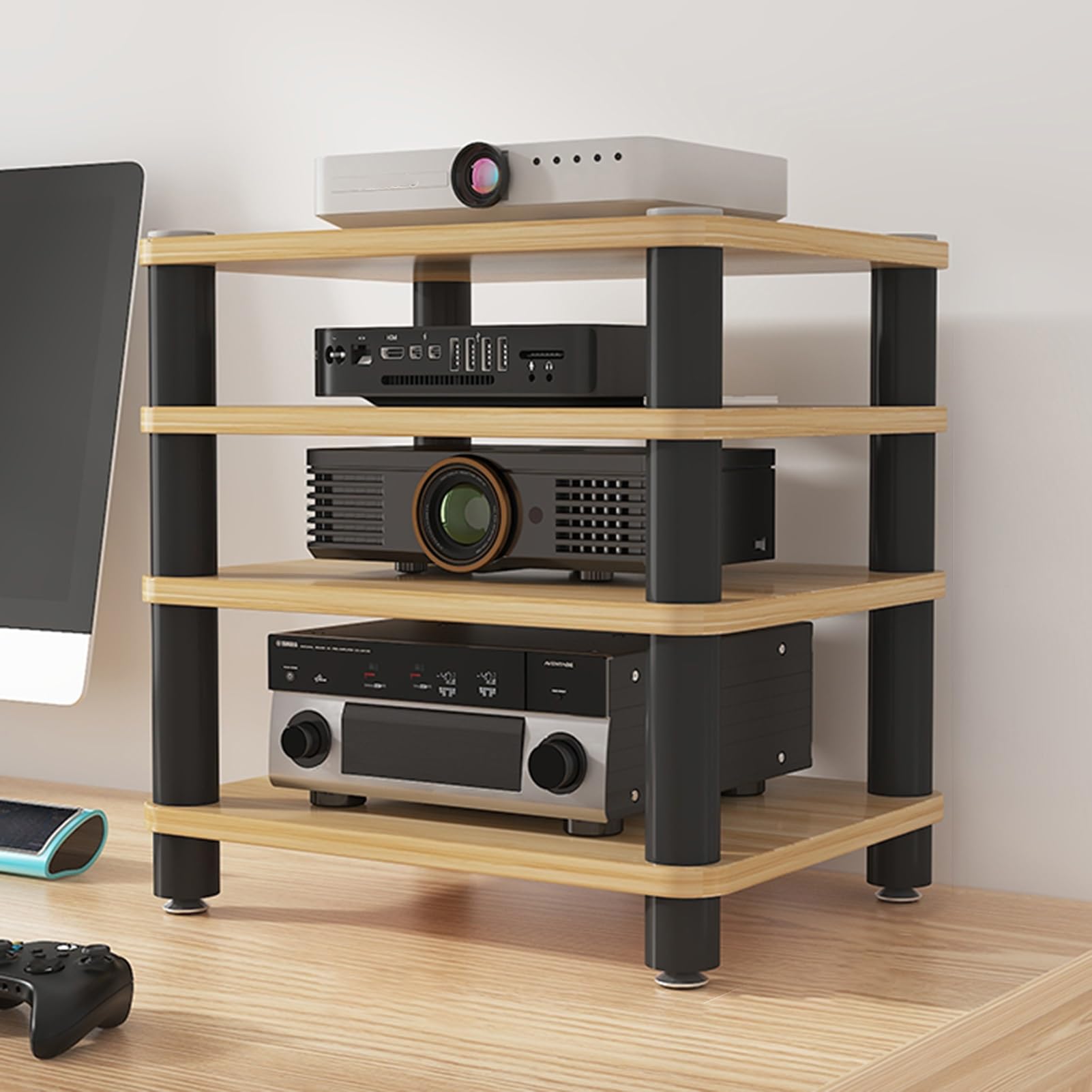 Moderno soporte para gabinete AV, estante para reproducción de discos, soporte de CD/DVD para consolas de juegos y cajas de TV, amplio espacio, marrón, 50 x 47 cm