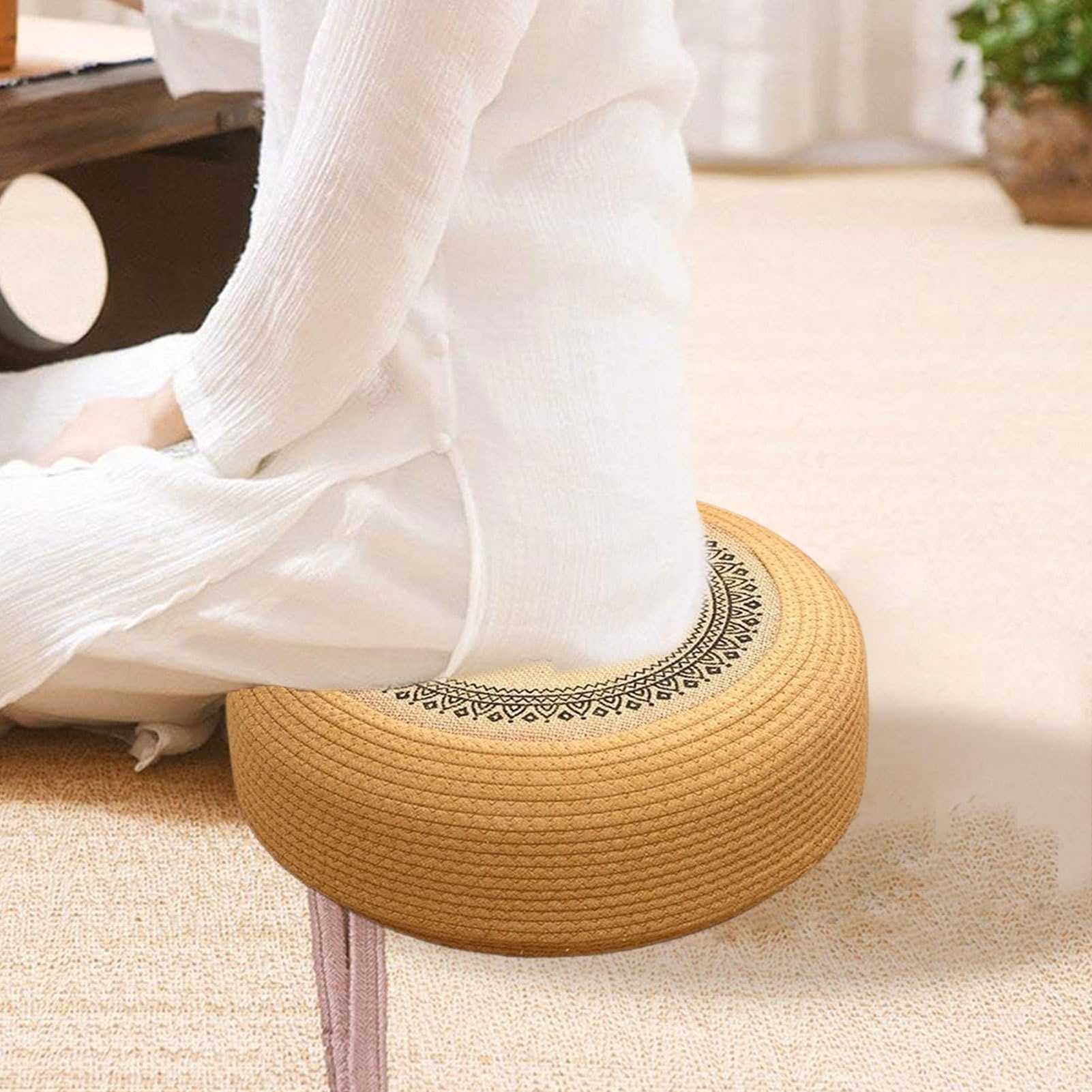 Genérico Cuscino da pavimento | 40 cm fatto a mano in paglia, traspirante, spesso cuscino per meditazione, riposo o seduta in casa, ufficio, camera da o aula decorativo | cuscino per meditazione, riposo o seduta in casa, ufficio, camera da o aula decorati