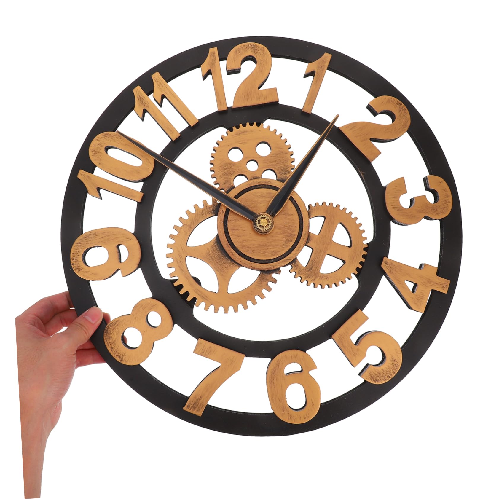 Cabilock Reloj de Pared Decorativo de Madera Engranajes, Silencioso Estilo Industrial Hogar Oficina, Adorno Colgante Moderno