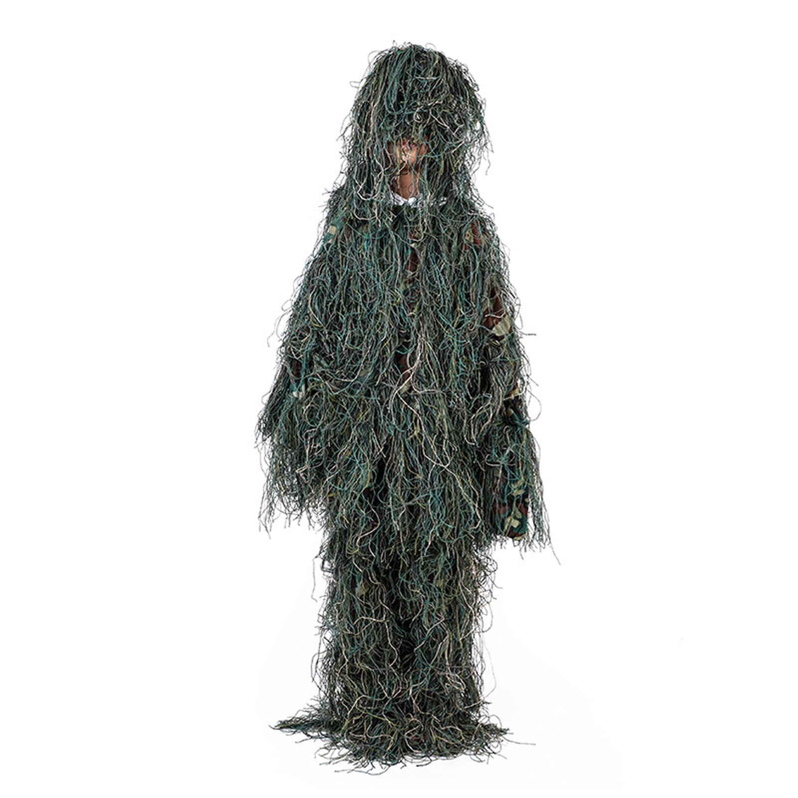 Kids Ghillie Suit Set - 5 in 1 Camouflage Outfit with Jacket, Pants, Hood, Camo Tapes for Hunting, Paintball, Wildlife Photography - Portable Carry Bag Included