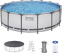 Bestway Steel Pro MAX 15' x 48" Round Above Ground Pool Set - Durable Metal Frame with Pump, Ladder & Cover