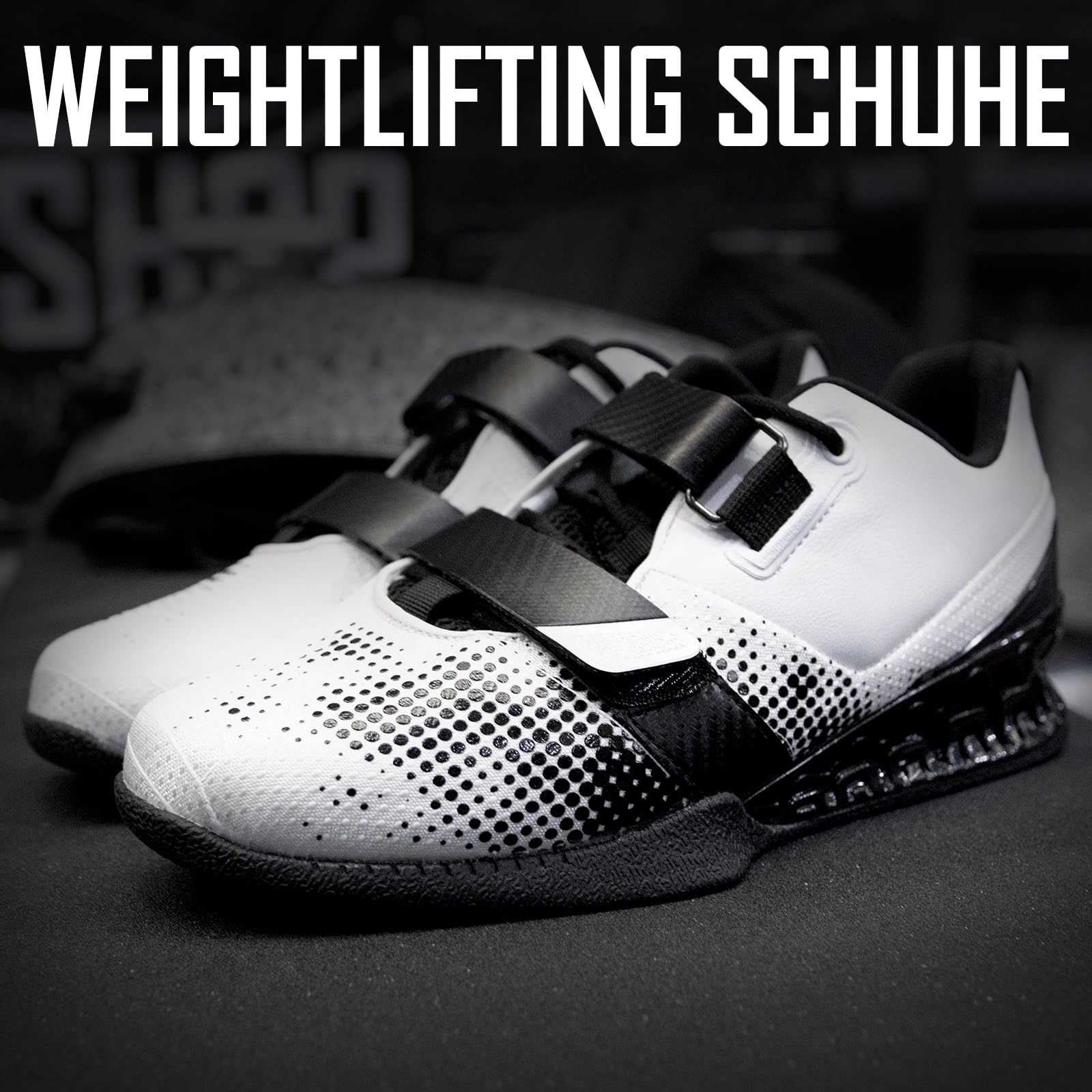 Strength Shop 1 Paar, Gewichtheberschuhe Herren & Damen mit Hartplastik-Keilabsatz (2,3cm), extrem rutschfest & stabil, Weightlifting Shoes mit starrer Gummi/TPU Sohle & Doppelverschluss