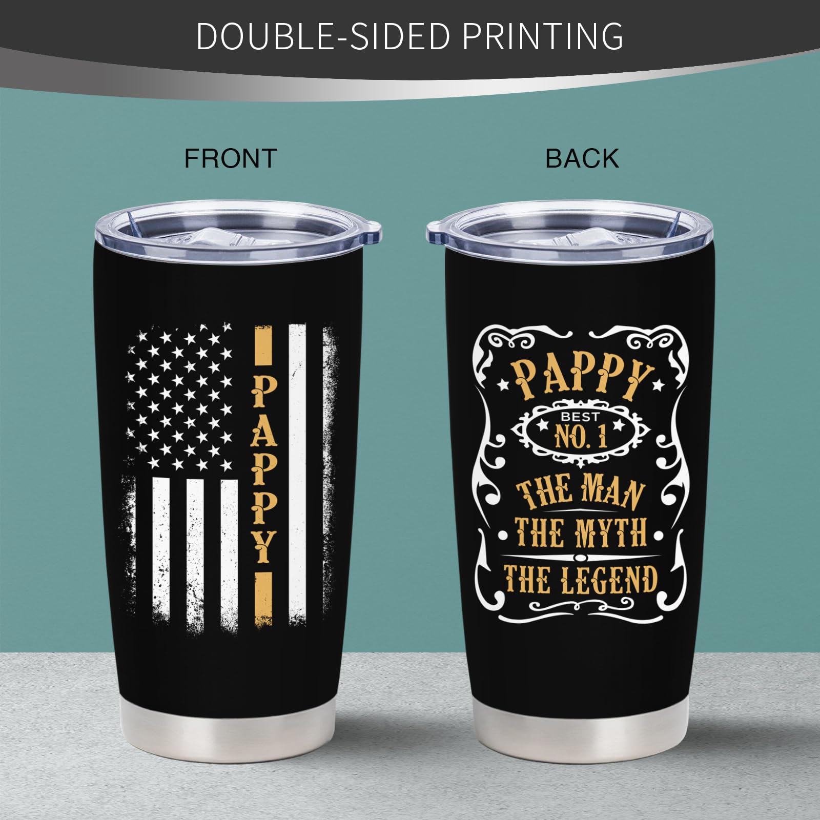 Pappy Gifts - Birthday Gifts for Pappy - Grandpa Gift from Grandchildren - Best Pappy Ever Gift, 20 oz Stainless Steel Tumbler With Lid & Straw
