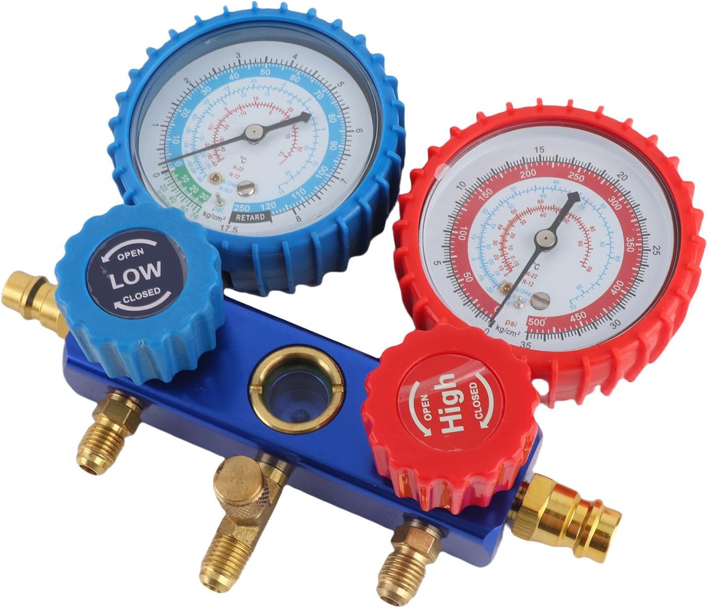 Fafeicy Refrigerant Tool Set Manifold Gauges Valve, Durable Rubber Sheath, Display, HVAC Technicians and Home DIYers