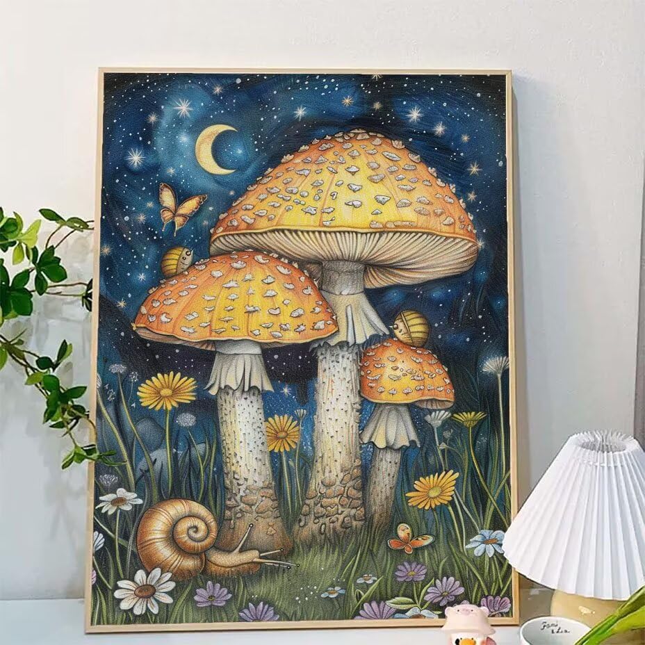 Pintura por números adultos luna y champiñón kit DIY 100x130cm sin marco W0-648 2