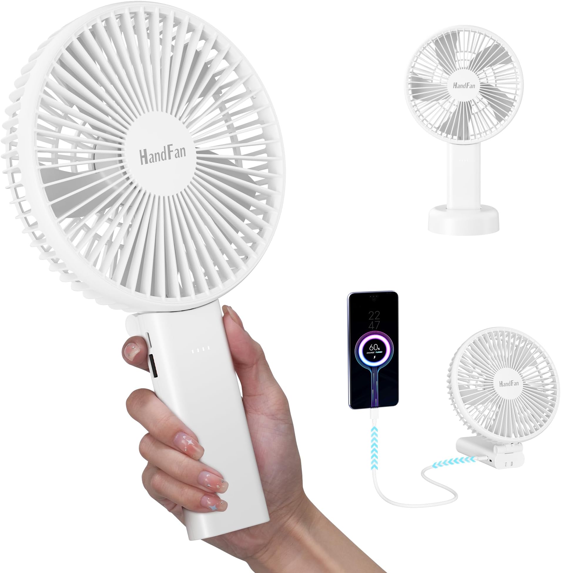 HandFan 6 Inch Handheld Fan with 4000mAh Battery 6 Speed Personal Fan, Strong Airflow, Cooling Desk Removable Base Design, 5-34H Working Time, 180° Foldable for Travel Outdoor Office Household(grey)