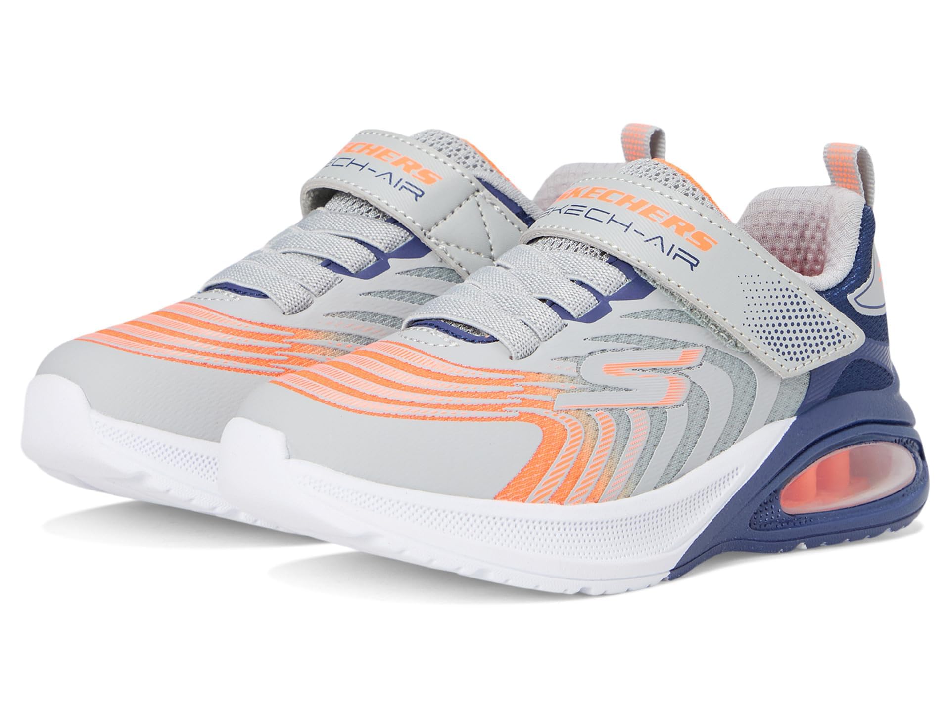 Skechers Boy's Microspec Max Advance Vortivox Sneakers, Grey Textile/Navy Synthetic/Orange & Silv, 11.5 UK Child