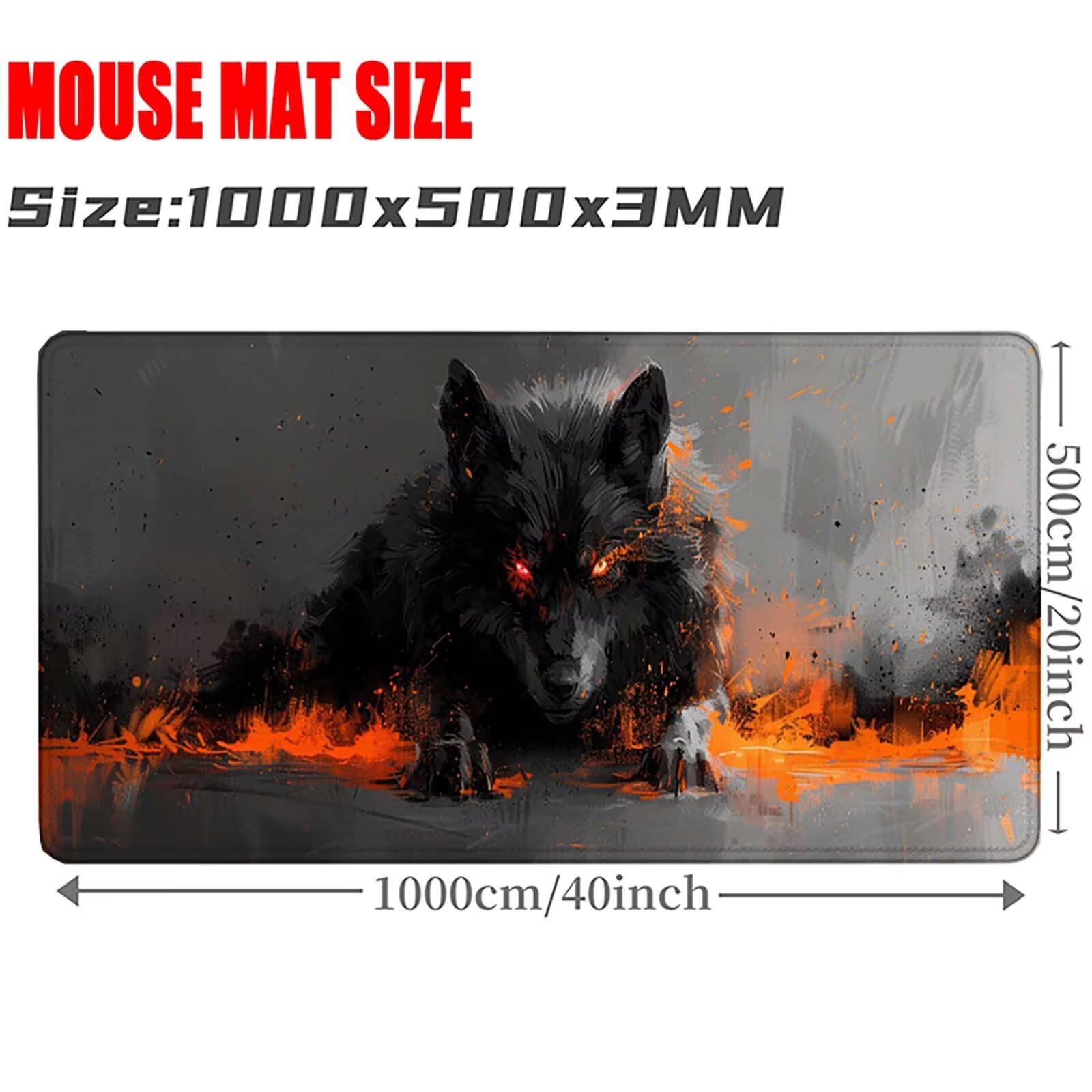 Tapis de Souris Gaming, Loup Tapis de Souris XXL 1000 X 500 mm, Large Mouse Pad Noir Motif avec Bords Cousus pour Améliorer Précision et Rapidité, Base en Caoutchouc Antidérapant, Cadeau -zzg2505NW