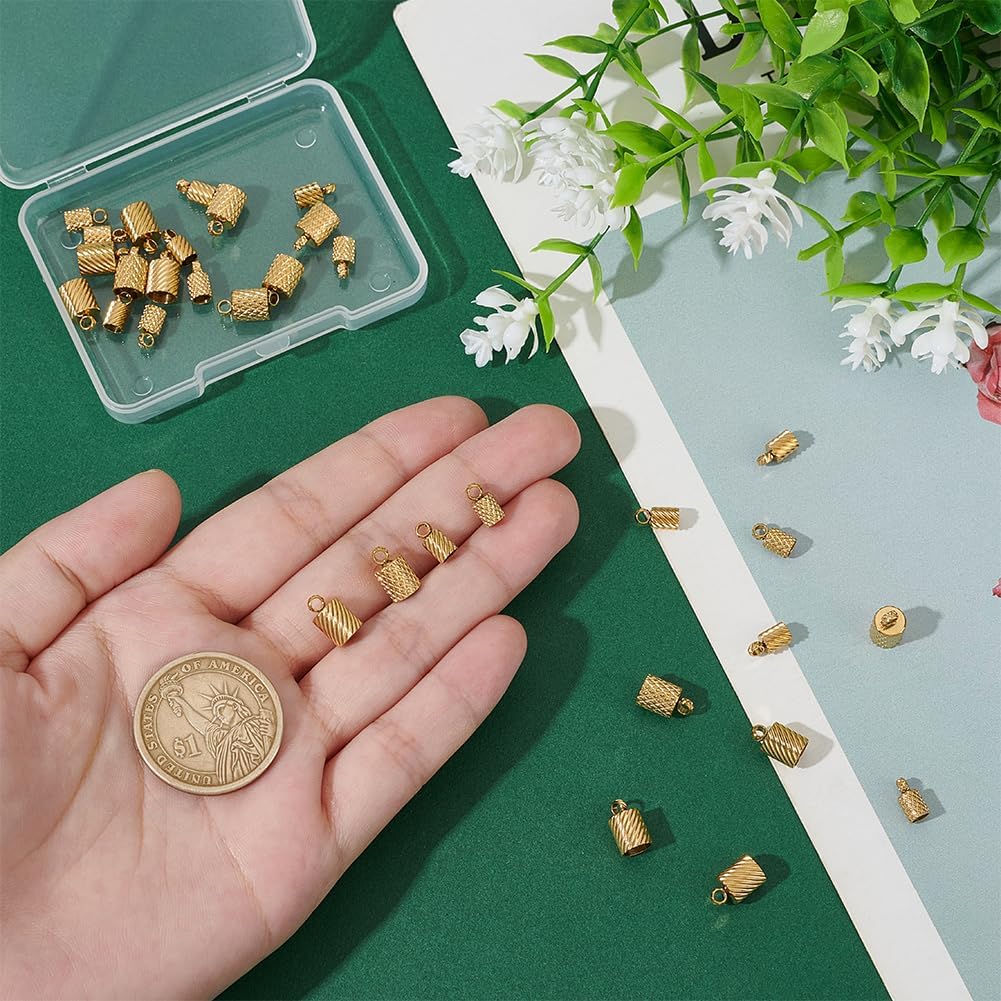 UNICRAFTALE about 32Pcs 4 styles Stainless Steel Cord Ends Golden Column End Caps 3-5mm Textured Cord Ends Column Cone Leather Cord Ends Jewelry Making End Caps Terminators Cord for Bracelet Necklaces